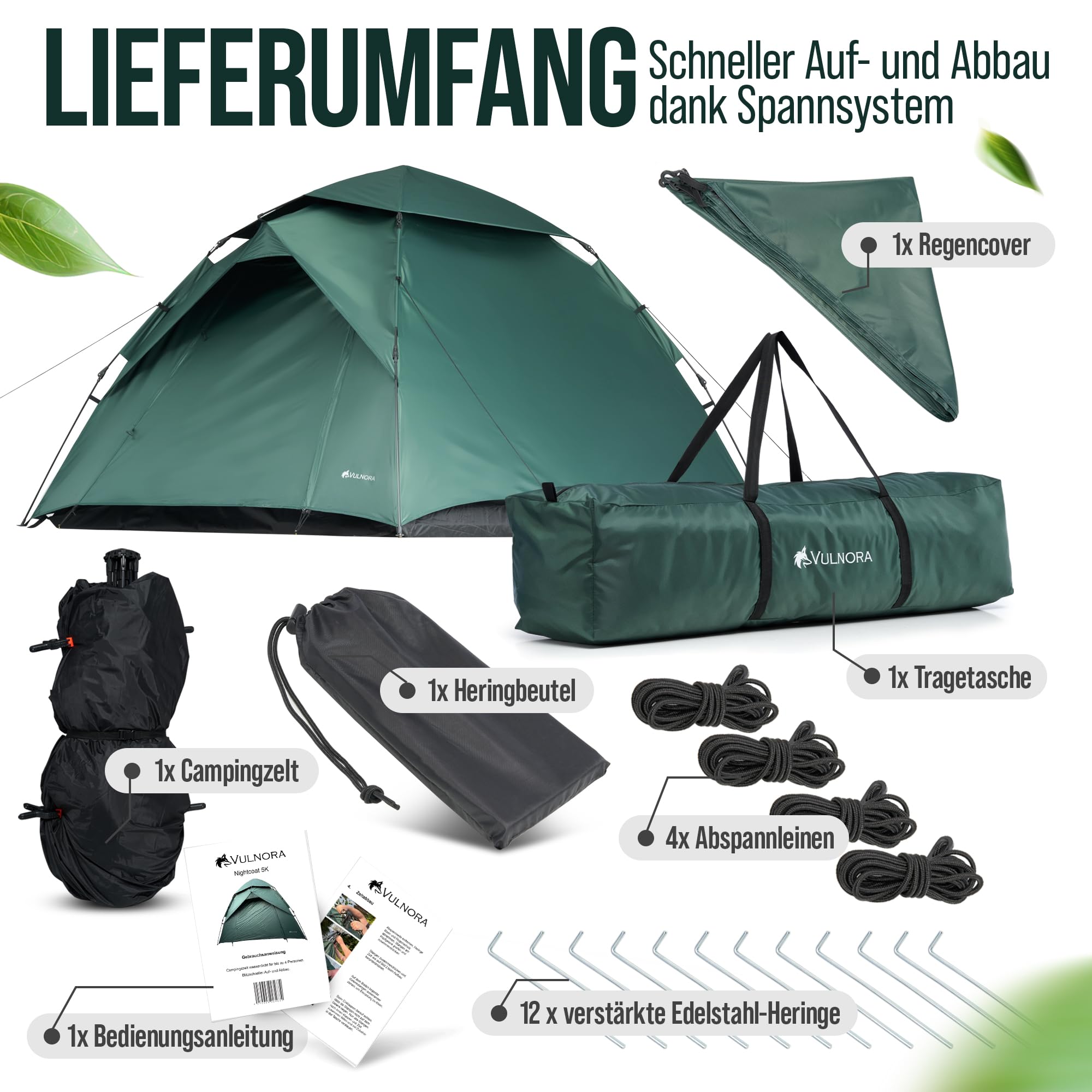 Pop Up Zelt 4 Personen Wasserdicht 5000mm Wassersäule Wurfzelt Auf- und Abbau in Sekunden - Strandzelt mit UV-Schutz - Blickdicht - Campingzelt