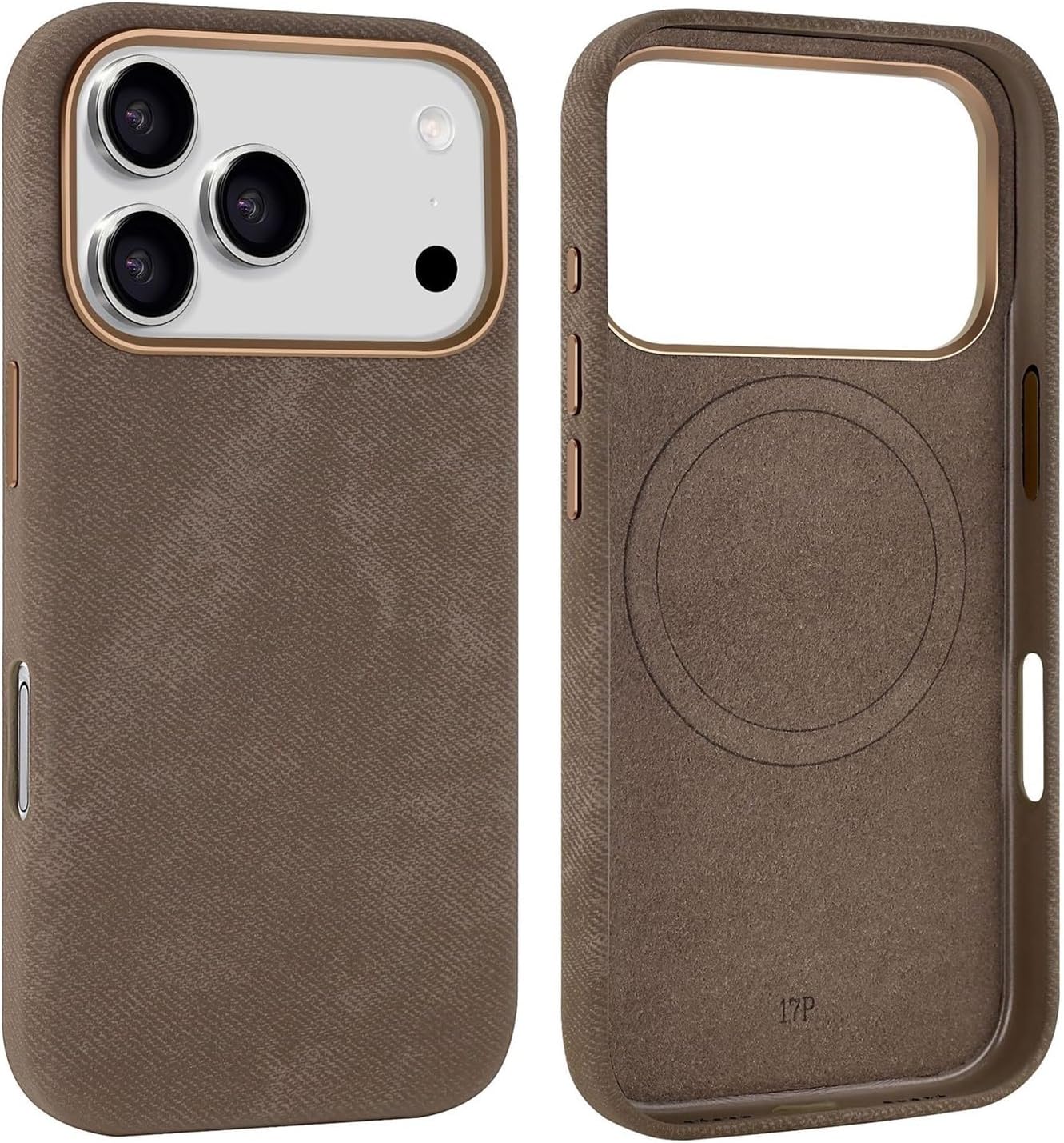 Flannel Magnetic Microfiber Fabric Case for iPhone 17/17 Air/17 Pro/17 Pro Max, Metal Camera Frame, Shockproof All-Around, Non-Slip Grip, Slim & Simple, Anti-Sweat(Brown,17 pro)