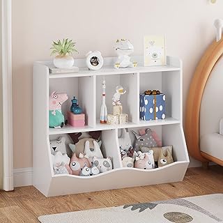 Amyove Kids Bookshelf and Bookcase Toy Storage Multi Shelf with Cubby Organizer Cabinet for Boys Girls,for Children Playroom Hallway Kindergarten School (White)
