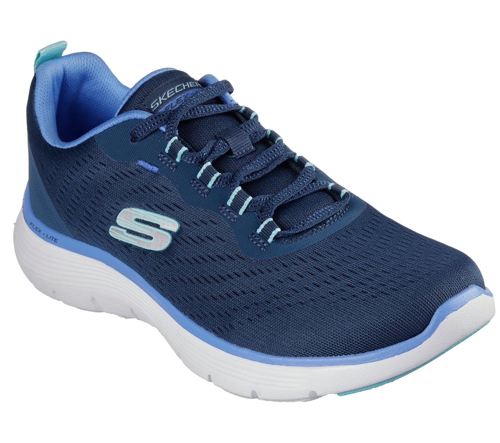 Skechers Women's Flex Appeal 5.0 New Path Sneaker, Navy Mesh/Blue Trim, 4.5 UK