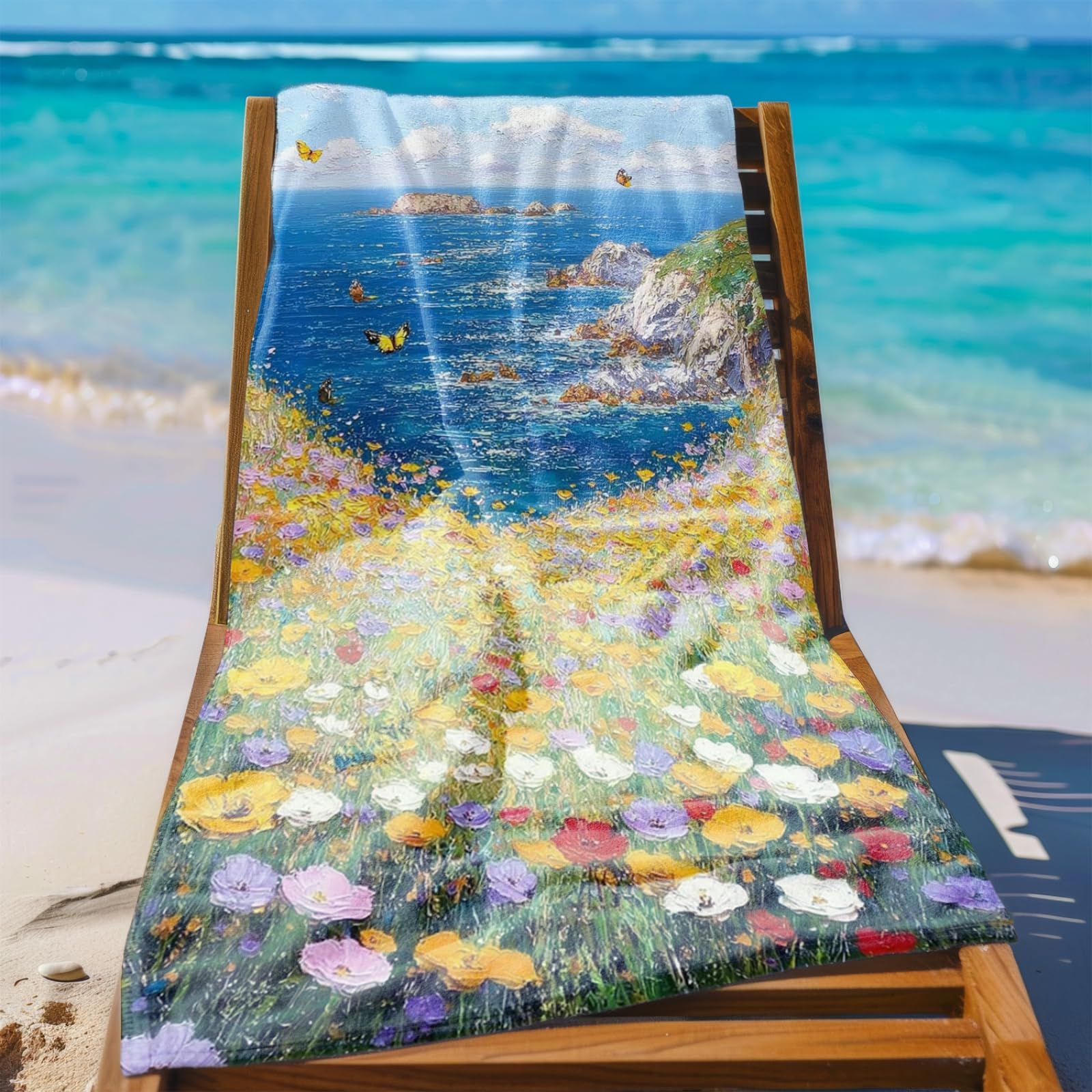 Telo Mare Microfibra 210x230 Isola Dell'Oceano Blu Telo Spiaggia Grande Antisabbia,XXL Asciugamano Mare, Asciugatura Rapida, Stuoia Spiaggia Leggero E Portatile