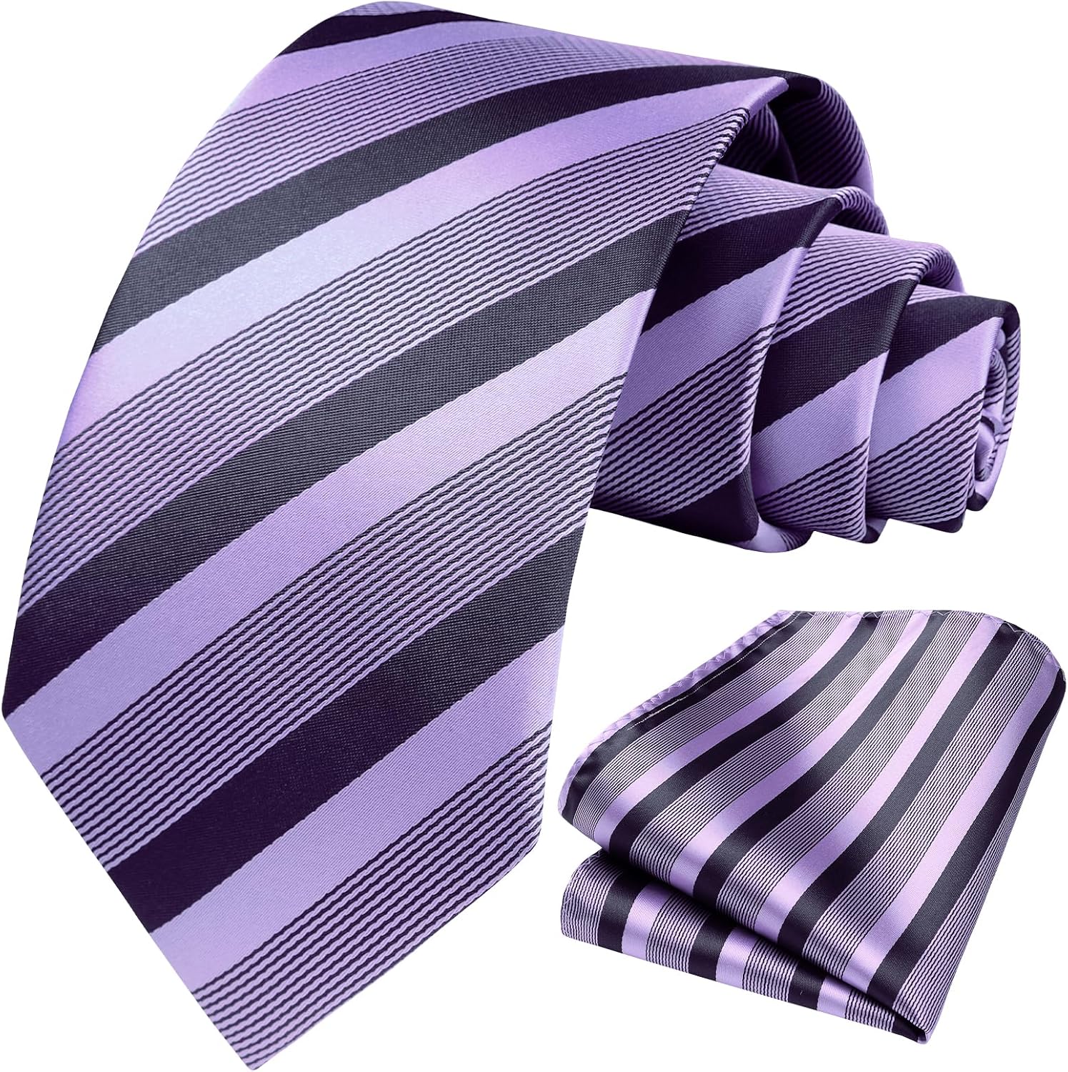 HISDERN Mens Ties Stripe Plaid Tie with Pocket Square Set Classic Woven Silk Necktie Handkerchief for Men Formal Business