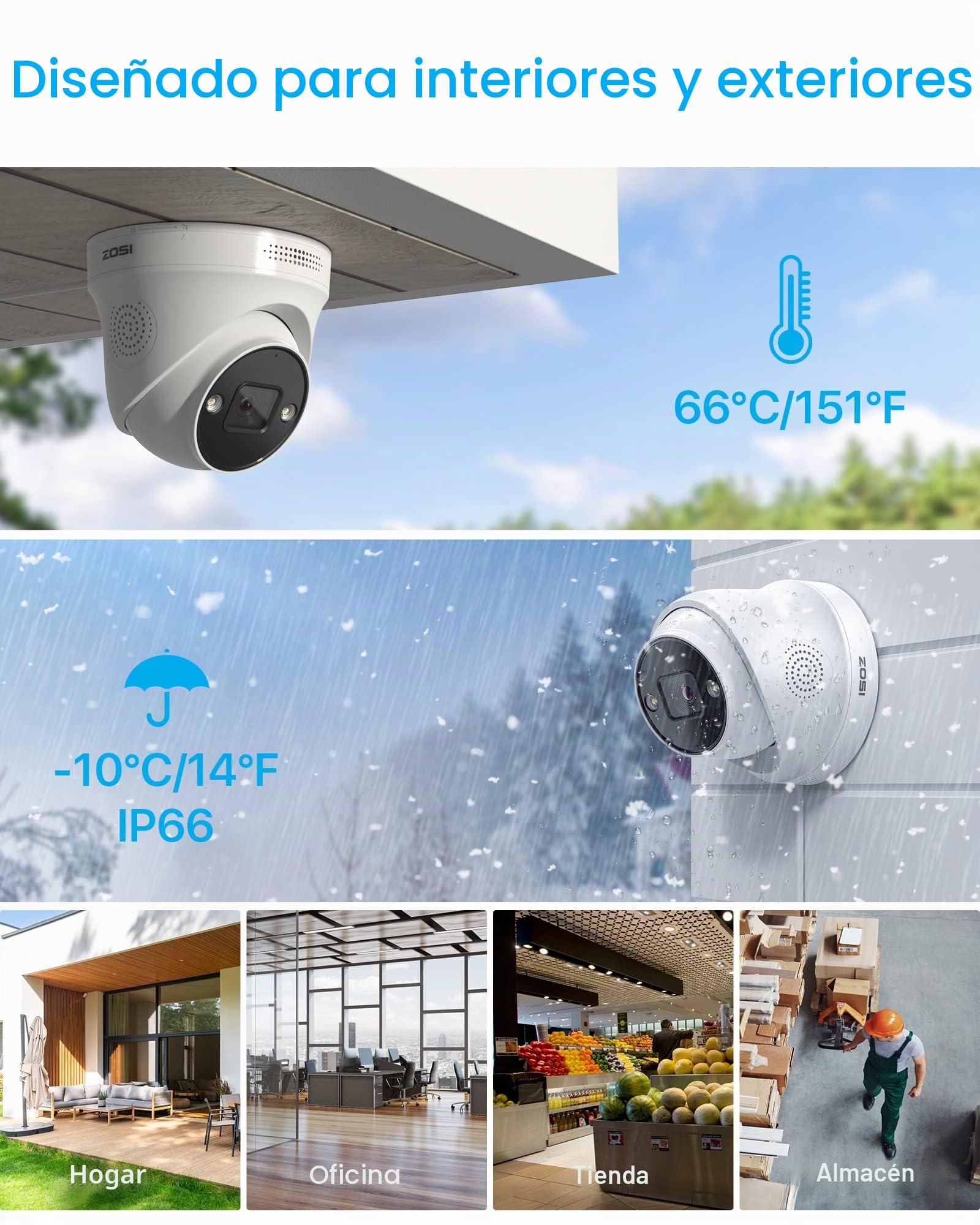 ZOSI 4pcs 5MP Cámara de Vigilancia IP PoE Exterior, Cámara Adicional para NVR PoE Kit de Videovigilancia, Visión Nocturna en Color, Detección de Persona