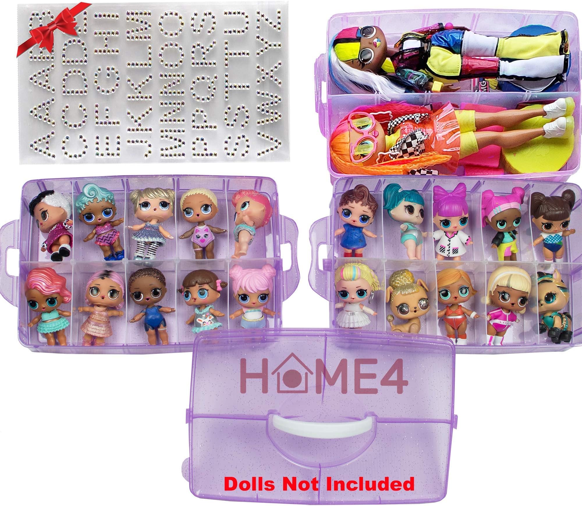 HOME4 Storage Organizer Carrying Case Box 30 Adjustable Compartments Compatible with Small Dolls LOL Toys Bead Beyblade Hot Wheels Tool Craft Sewing Jewelry Hair Accessories OMG Barbie (Purple)