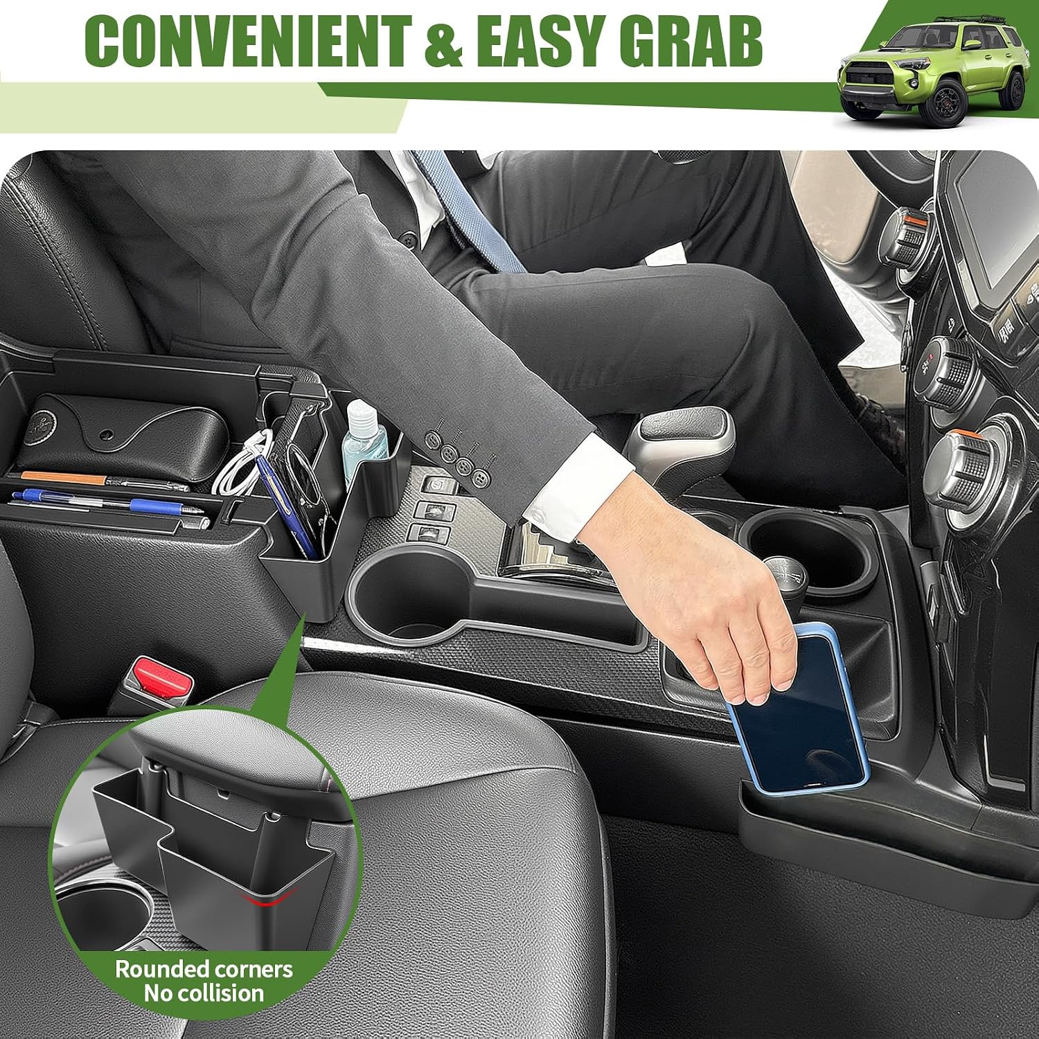 Center Console Organizer for 2010-2024 Toyota 4Runner Upgraded Hanging Armrest Box Extra Storage Gear Shift Side Tray for 4 Runner Interior Accessories(Fit Hanging+Shifter+Armrest Organizer)