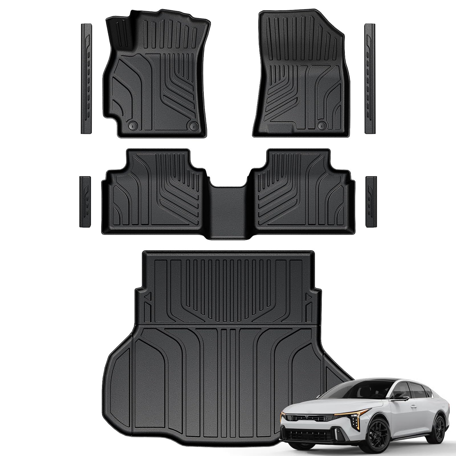 GALVAGNITE Floor Mats for Kia K4 2025-2026, All Weather Floor Mats Trunk Cargo Liner and Door Sill Guards Accessories, Full Coverage Set