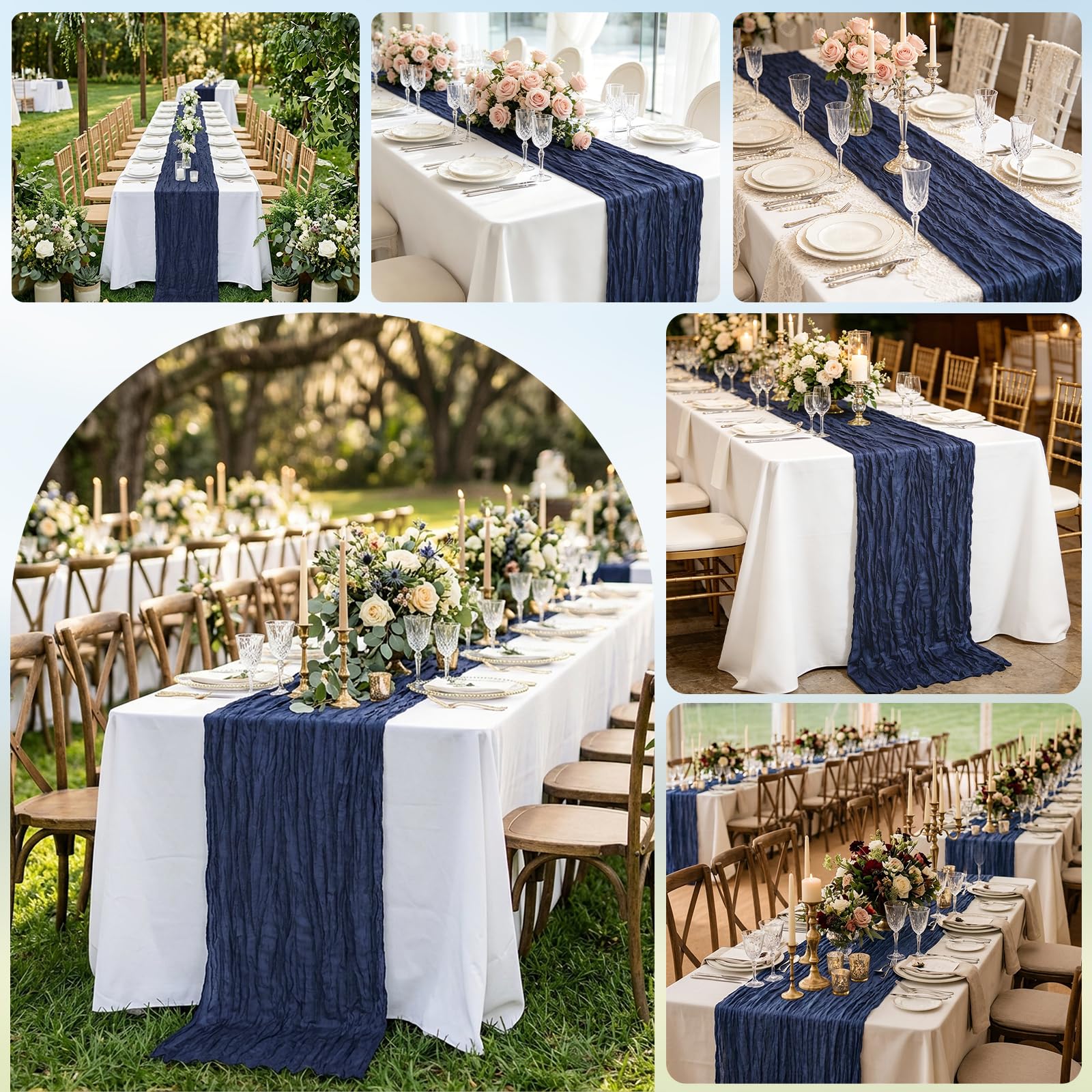 Runner da tavola in garza blu navy, confezione da 10, 45 x 275 cm