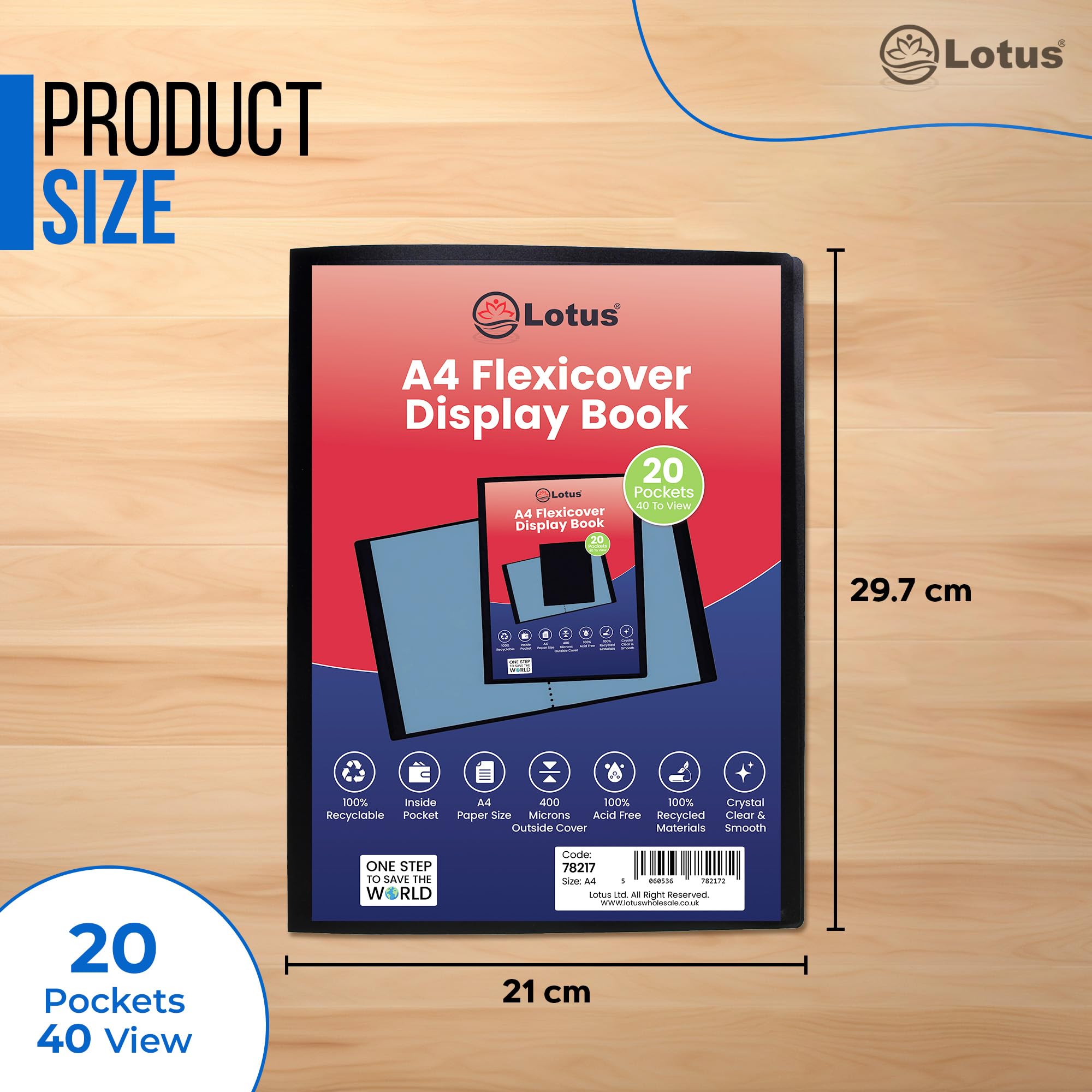 Lotus A4 Flexicover Display Book - 20 Pocket Black Presentation Folder, Premium Flexi Cover with Glass-Clear Pockets, Durable & Versatile for Professionals, Projects, School & Home - 78217 (6 Books) - Image 4