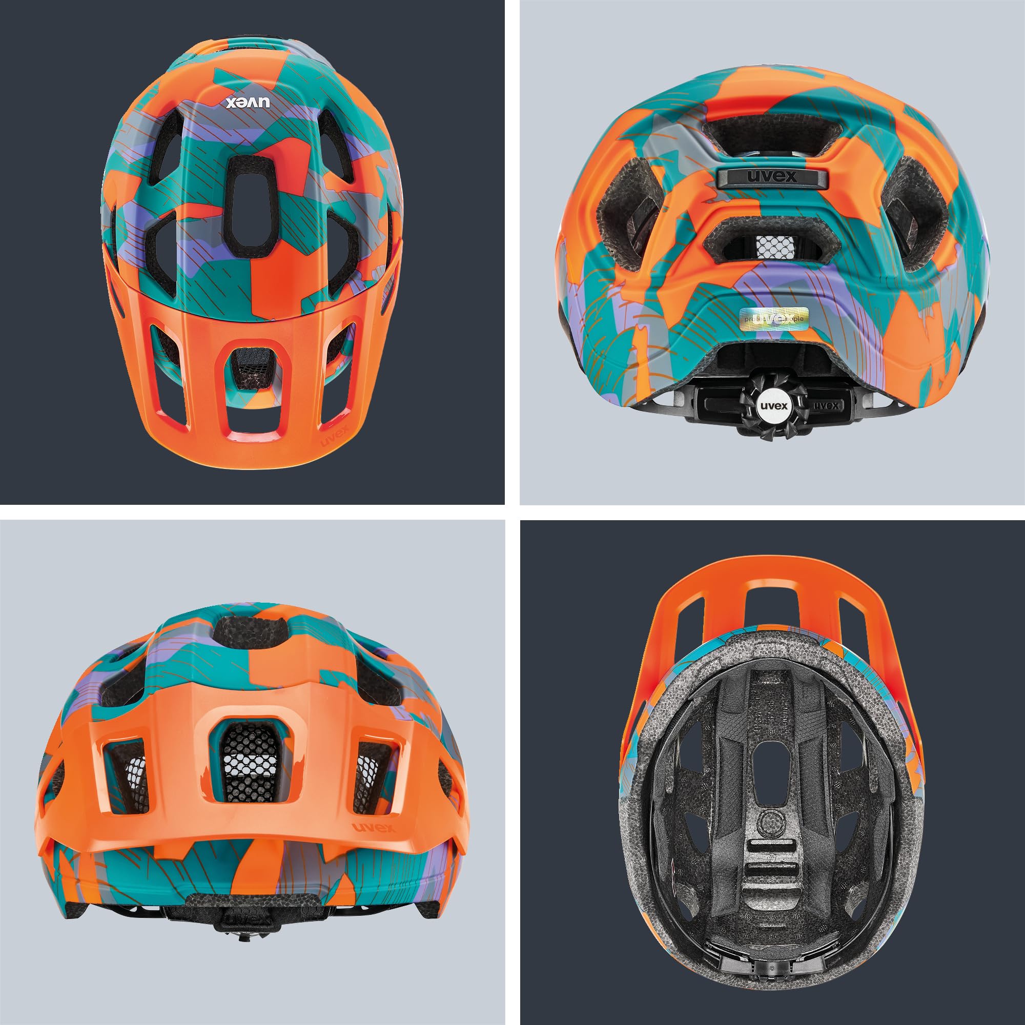 uvex react jr. - leichter Fahrradhelm für Kinder - individuelle Größenanpassung - waschbare Innenausstattung - papaya camo matt - 52-56 cm