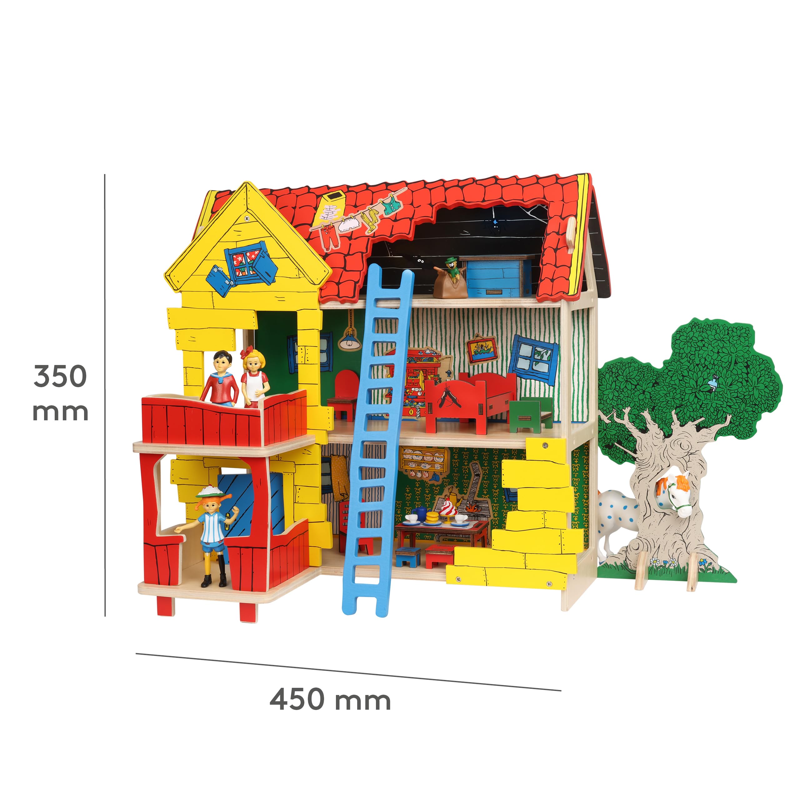 Pippi Langstrumpf Puppenhaus Bausatz aus Holz – 2-stöckiges Miniatur Haus – Spielzeug für Mädchen und Jungen ab 4 Jahre – schöner & hochwertiger Dollhouse Bausatz (Villa Kunterbunt)