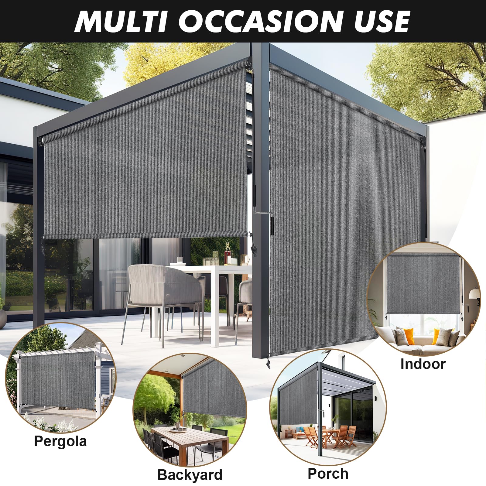 Best Outdoor Patio Shades for 2026 2 Artpuch Outdoor Roller Shade 8' W x 8' H, Gray Exterior Cordless Patio Shades Ro — product photo