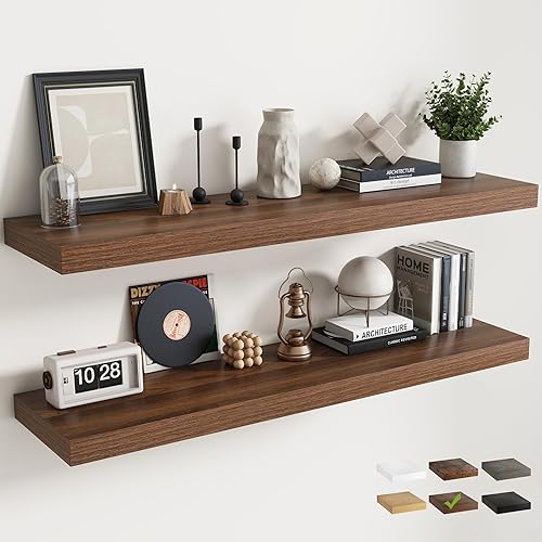 Miniatura 30 de Marsmiles Estantes flotantes para pared, 12D55W105H-WHT-2P Blanco (Simply White),Oak Finish,Mate negro,Marrón (Rustic Brown Finish),Acabado