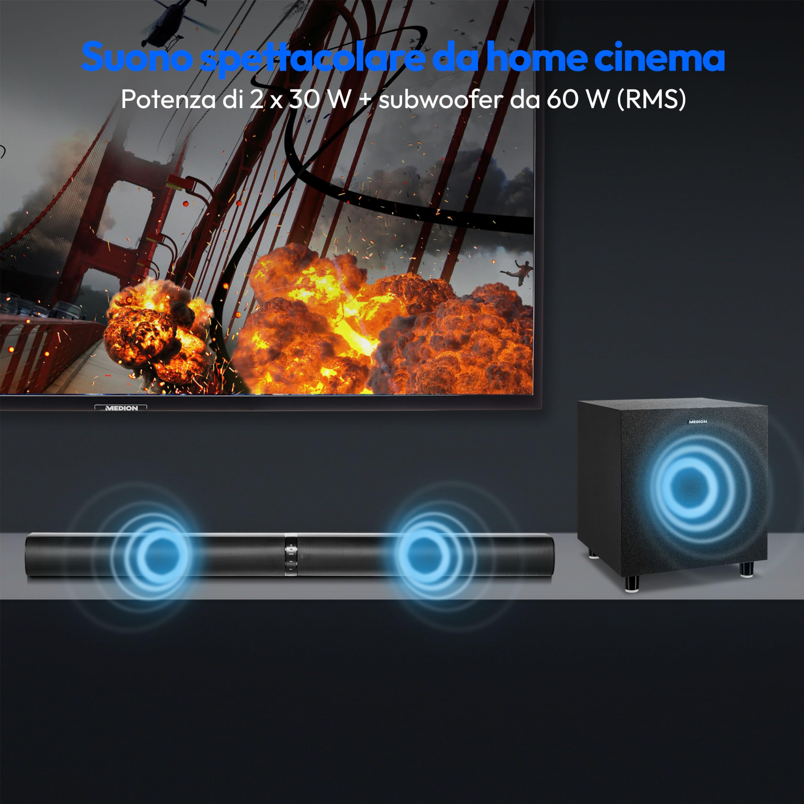Soundbar MedionConvertible 2x30W+60W HDMIARC - Dettaglio