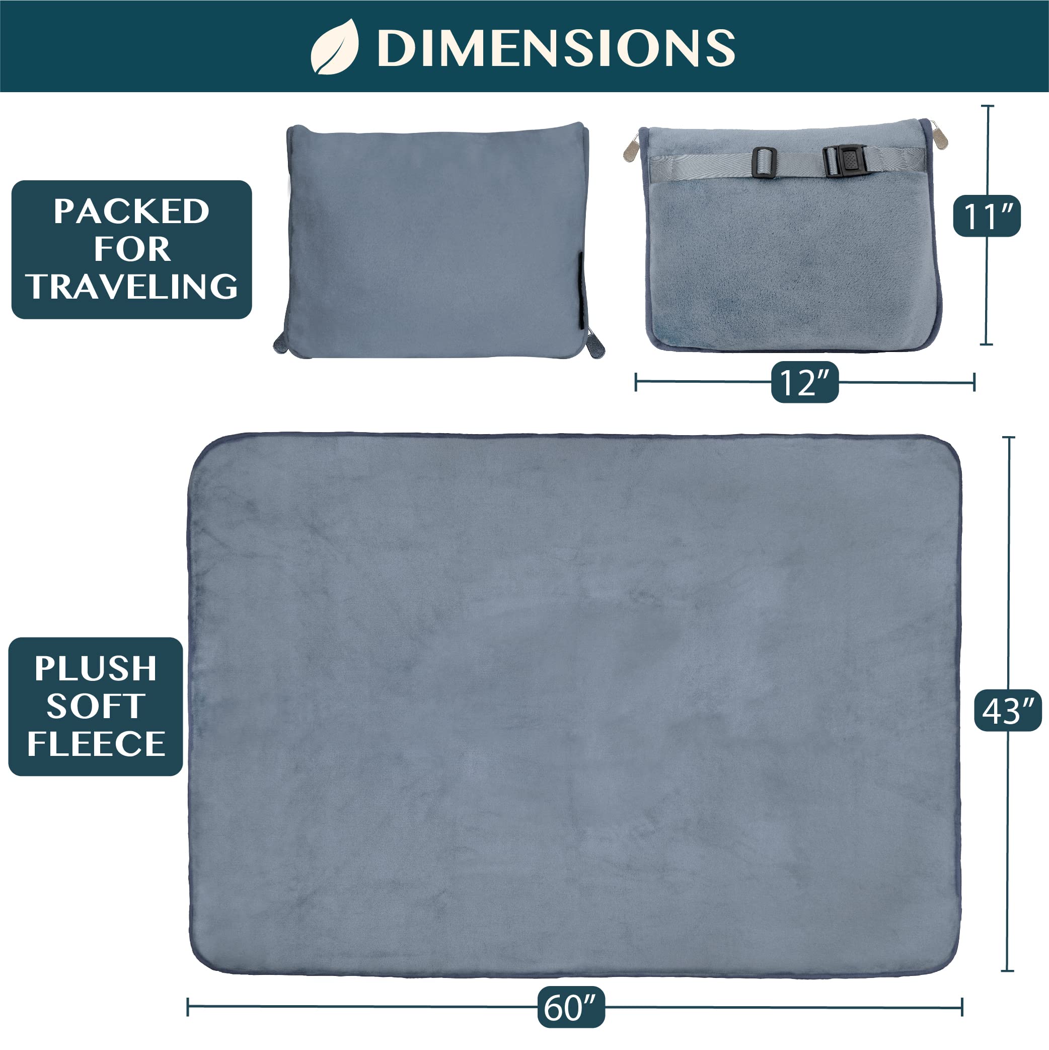 Couverture De Voyage BEDELITE 2 En 1 Avec Sac Et Coussin, Bleue, Légère Et Pliable, Jacquard