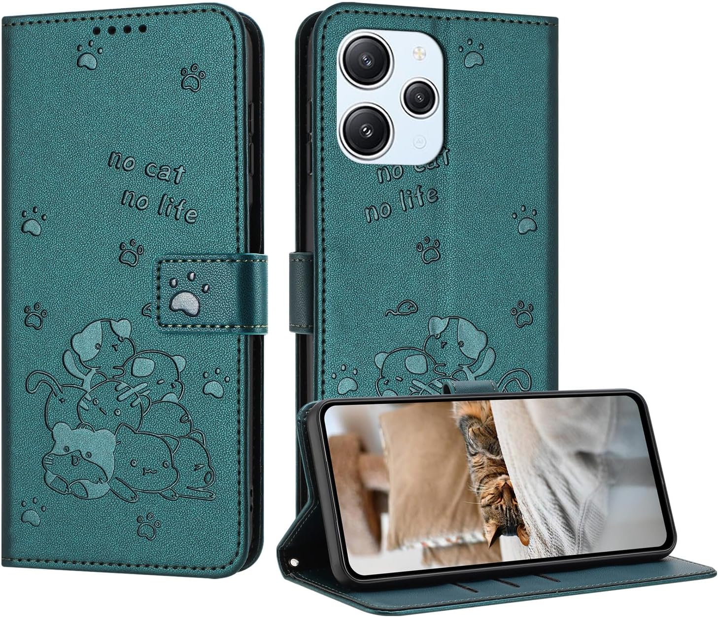 Xiaomi Redmi 12 5G XIG03 Case Notebook Type Vlimus Cute Kitten Phone Case POCO M6 Pro 5G Case Card Storage Shockproof Redmi 12 5G Case Folio Red Me 12 Case Durable Anti-Fingerprint Stand Function