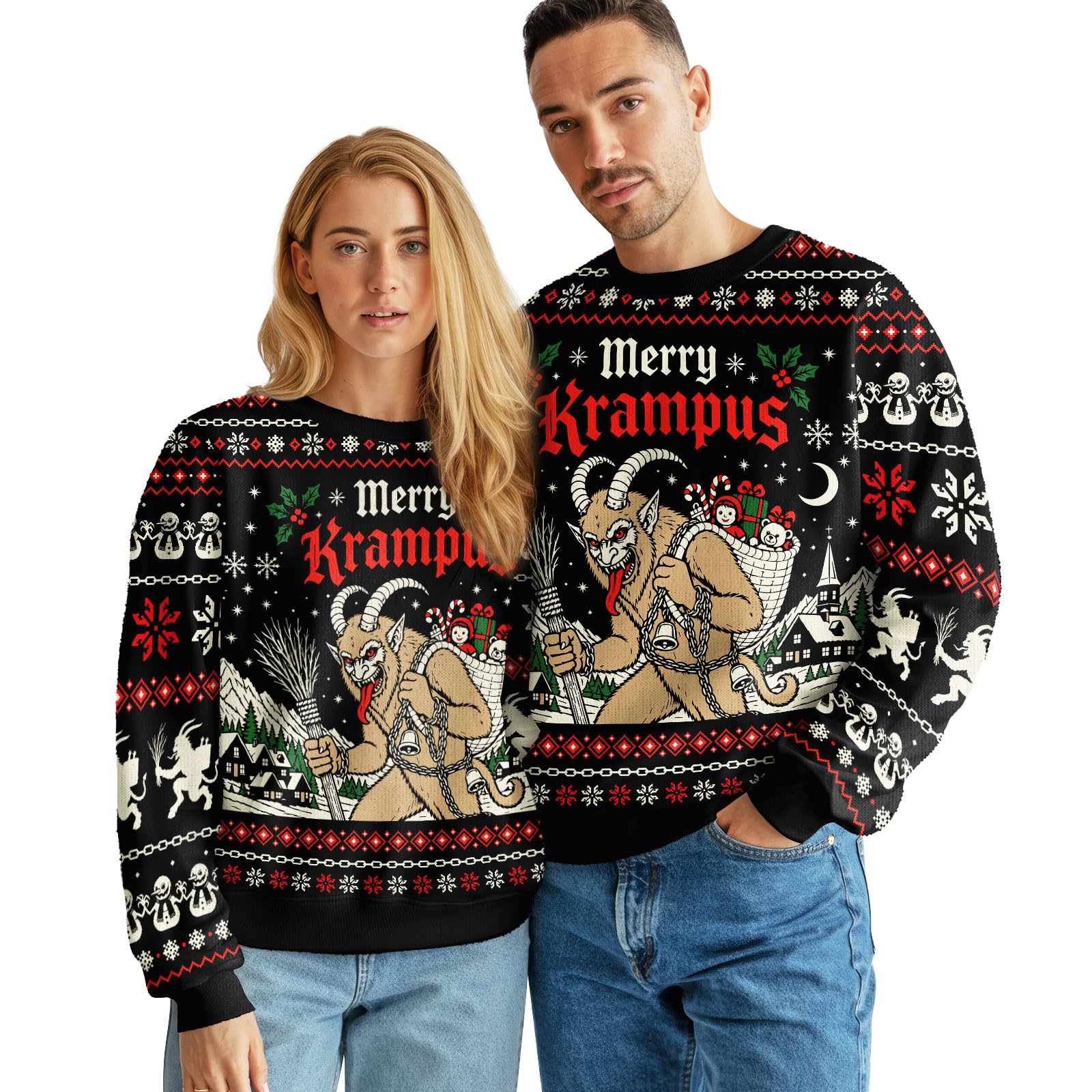 99TIMORO Funny Ugly Christmas Sweater for Men and Women | Graphic Print Long Sleeve Crew Neck Knit Sweatshirt Warm Cozy Soft Casual Holiday Party Pullover, Winter Loose Fit