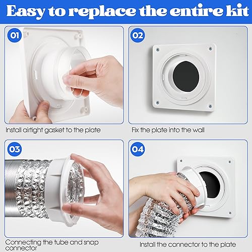 Miniatura 6 de Adaptador de placa de pared de ventilación de secadora, cubre el área de 7 x 7 pulgadas, kit de conector de muelle de secadora a presión para
