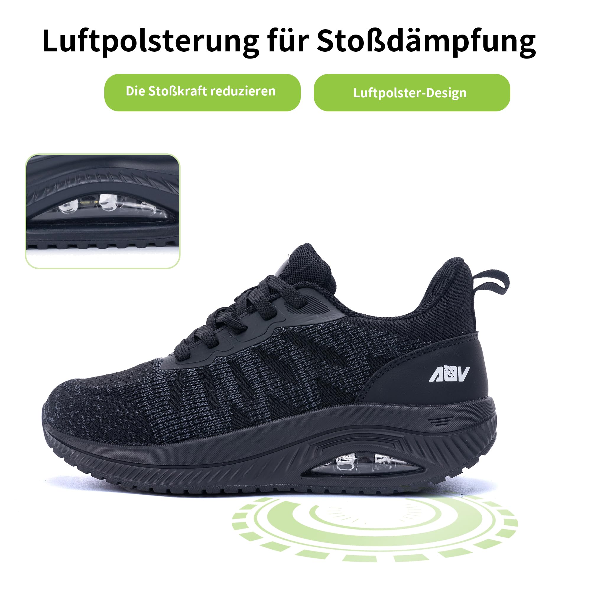 Quseek Scarpe ortopediche da donna, per fascite plantare, sperone calcaneare, scarpe da corsa, Nero , 38 EU