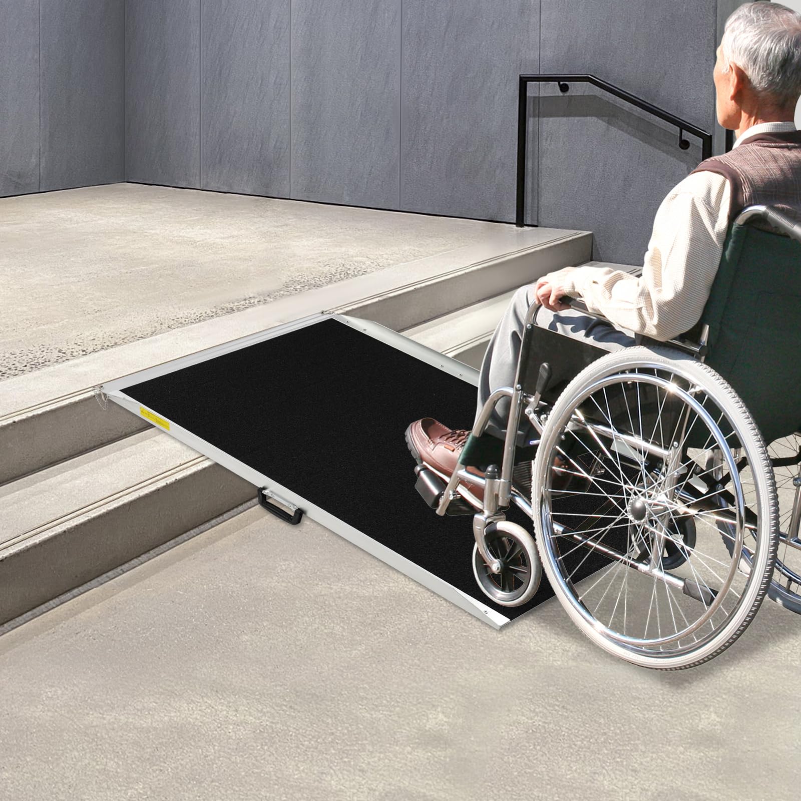 Rampa para silla de ruedas de 122 cm portátil con superficie antideslizante | Rampa de aluminio para puertas y escalones, carga máxima de 272 kg para andador, scooter de movilidad