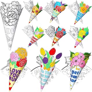 Qyeahkj 36PCS Color Your Own Mother's Day Bouquet Happy Mother's Day DIY Flower Card Paper Crafts Kit Bulk for Best Mom Ever Coloring Flower Ornament Gifts for Mom Fun Home Activities