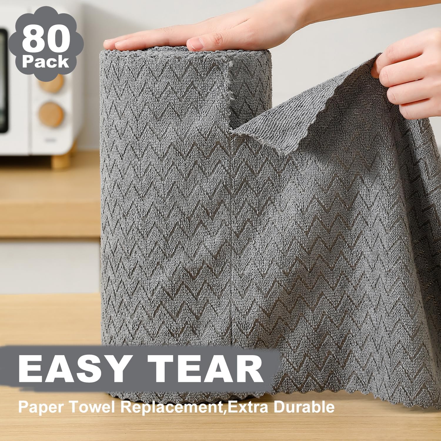 80 Pack Microfiber Cleaning Cloth Roll Reusable Paper Towels 12"x12" Tear Away Cloth,Absorbent Dish Rags for House Kitchen,Wash Cloths,Lint Free Rags for Window Cars Cleaning Supplies
