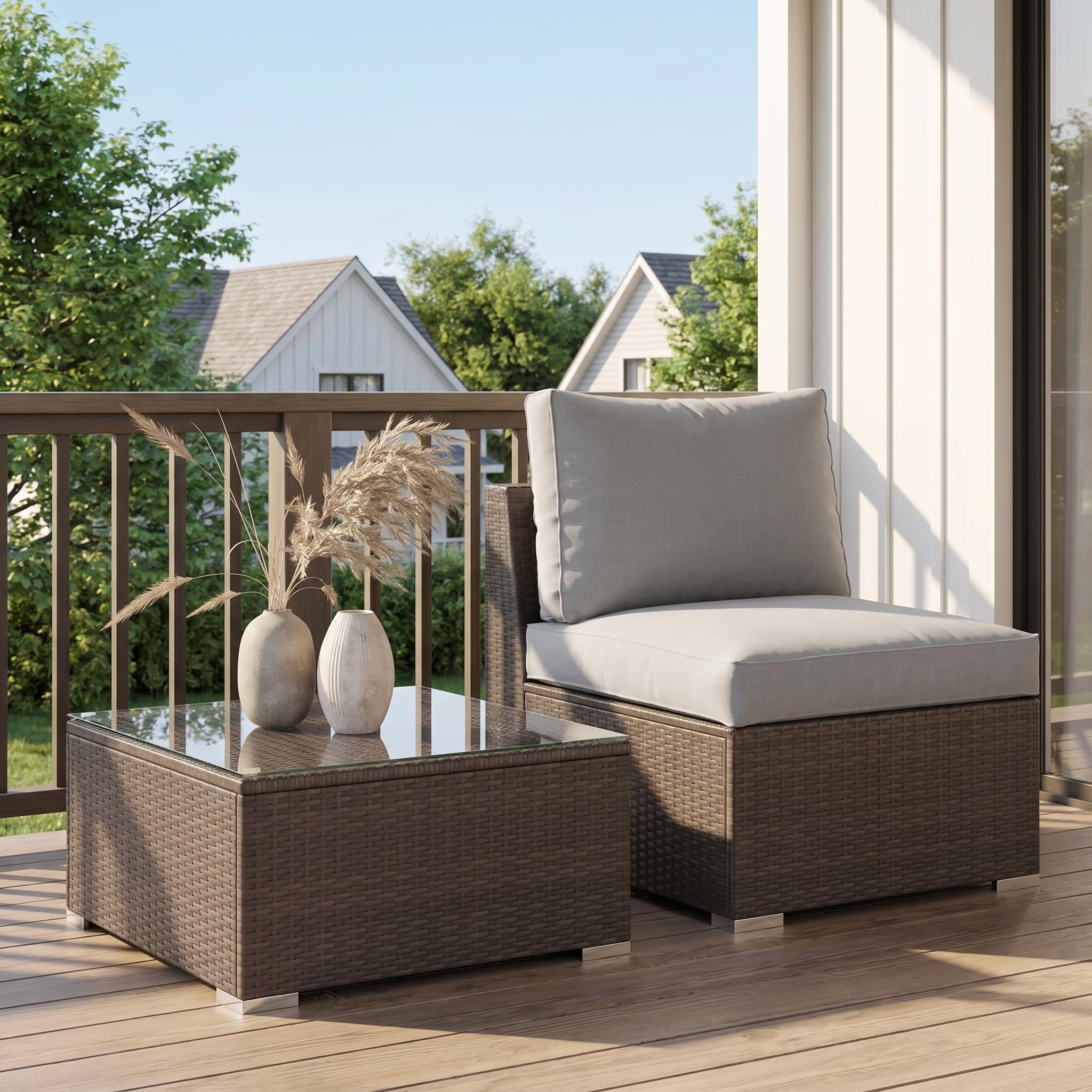 Photo 1 of ***STOCK PHOTO REFERENCE ONLY***Wisteria Lane Outdoor Sofa, 2 Pieces Wicker Patio Furniture Set with Washable Cushions, Armless Patio Sectional for All-Weather, Oversized Outside Furniture for Garden, Poolside, Backyard, Grey