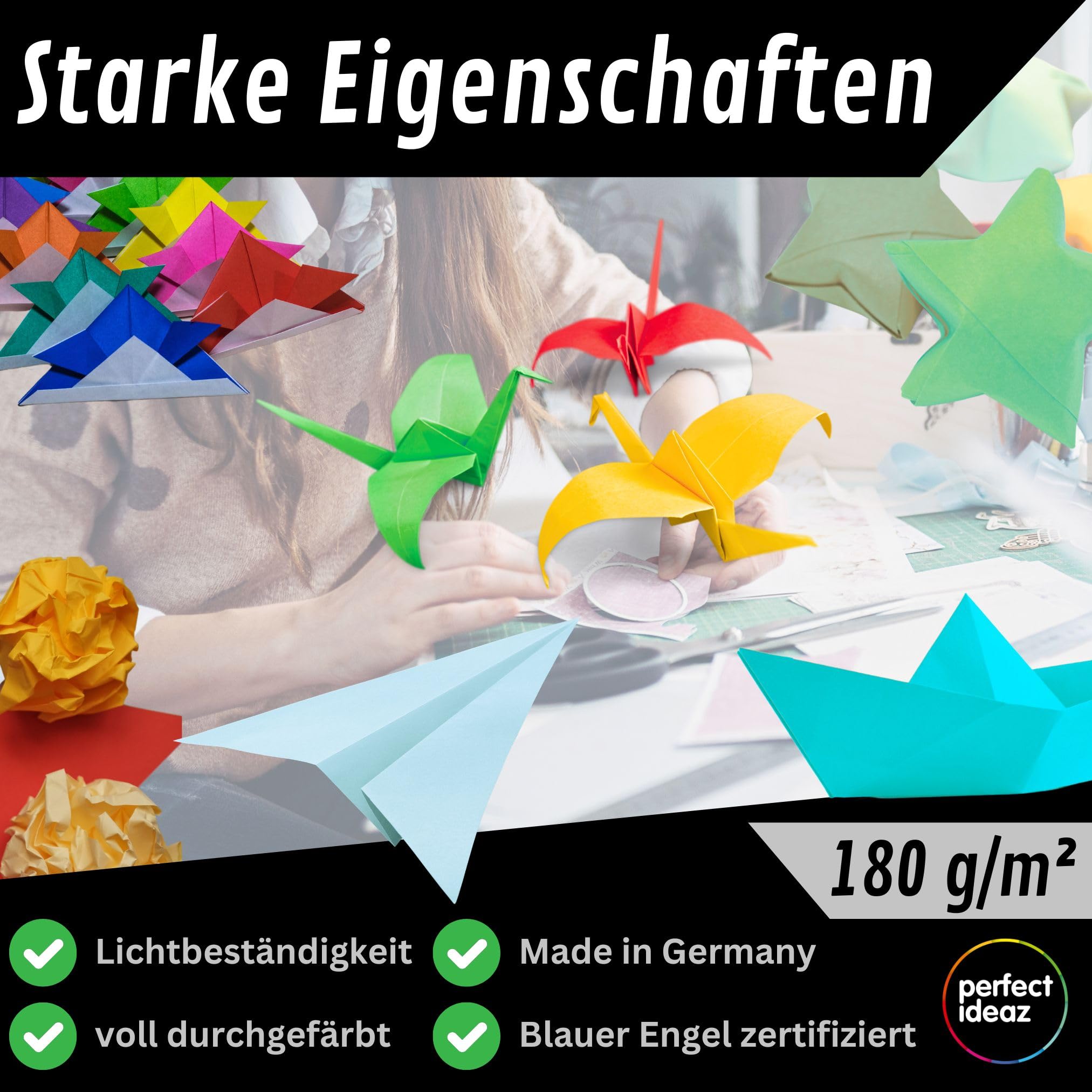 perfect ideaz - Tonkarton DIN-A2-50 Blatt Bastelkarton - 180 g/m² in 25 verschiedenen Farben je 2 Blatt - Blauer Engel zertifiziert, Made in Germany