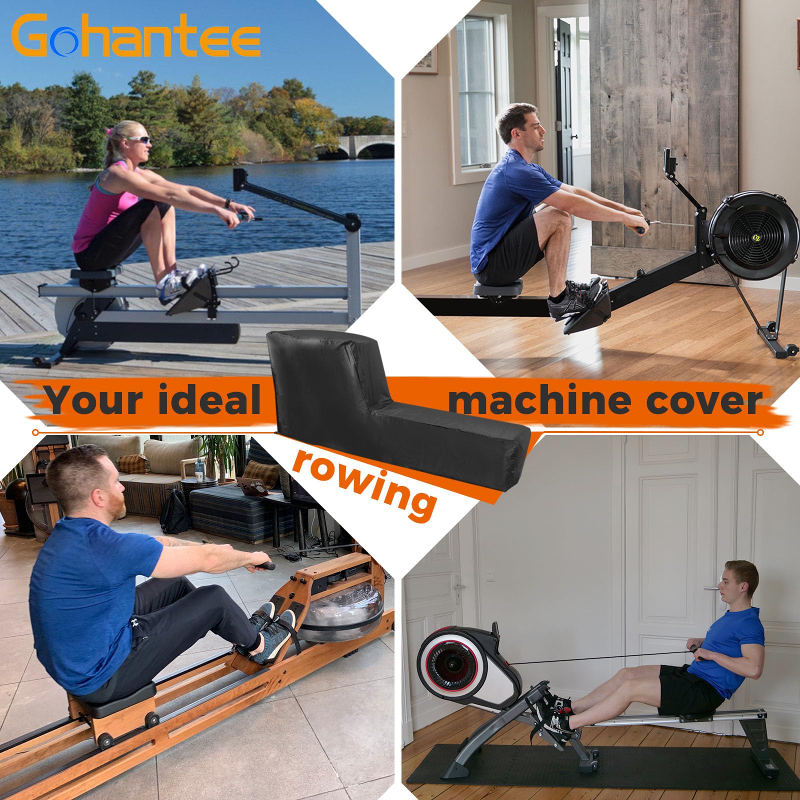 gohantee Copertura per vogatore, copertura per macchina da fitness, antipolvere, impermeabile, compatibile con il vogatore Concept 2 (241 cm di lunghezza x 61 cm di larghezza x 100 cm di altezza)