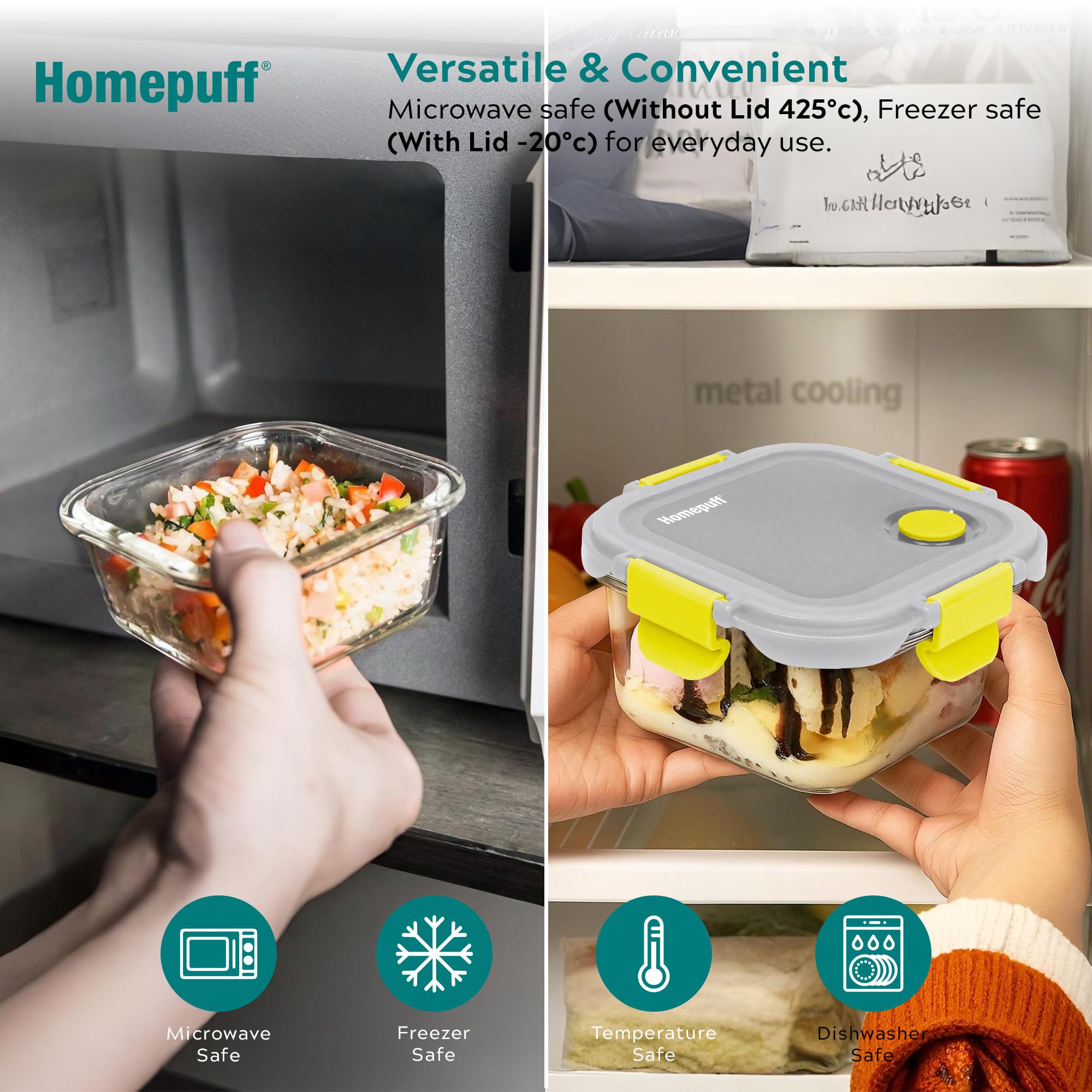 Home Puff Glass Lunch Box - Leakproof & Stackable -4