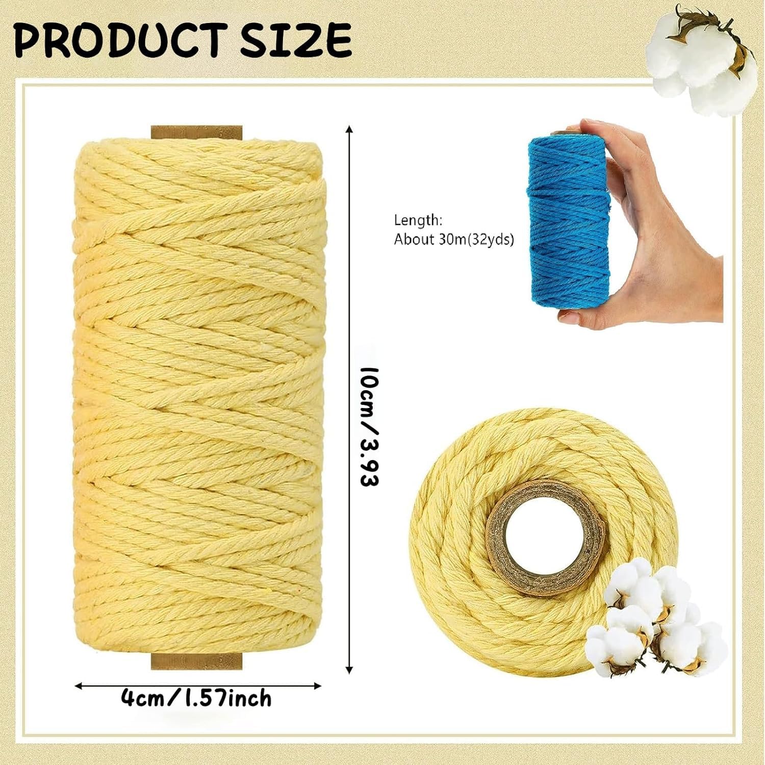 Makramee-Seil, 18 Rollen, 2 mm x 500 m, natürliches Baumwoll-Makramee-Seil, 3 Stränge, gedrehte, bunte Schnur für Kunstwerke, Geschenkverpackungen, Pflanzenaufhänger, Basteln, Stricken, 18 Farben
