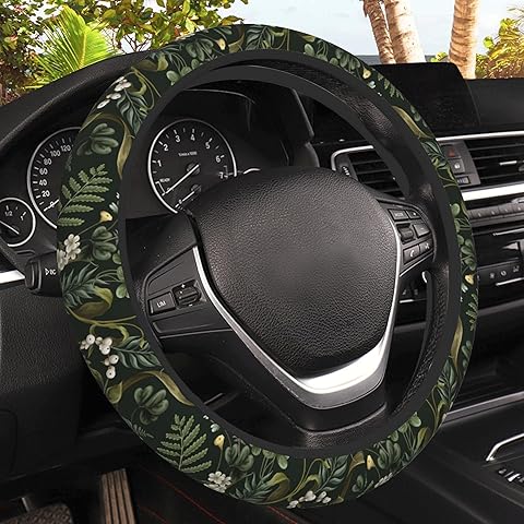 Tropical Flowers Steering Wheel Cover,Berries and Leaves Elastic Non-Slip Steering ...