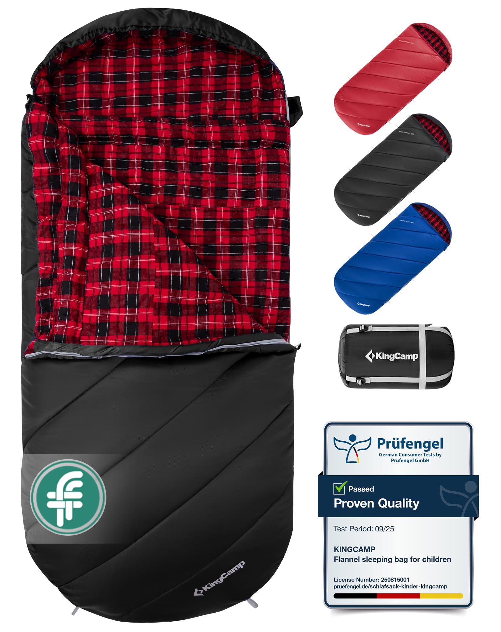 KingCamp XXL Wide Sleeping Bag for Adult 3-4 Season Flannel Liner Large Plus Size Thermal Warm Lightweight Single Waterproof for Camping Hiking Backpacking Outdoor with Compression Sack 220x100cm