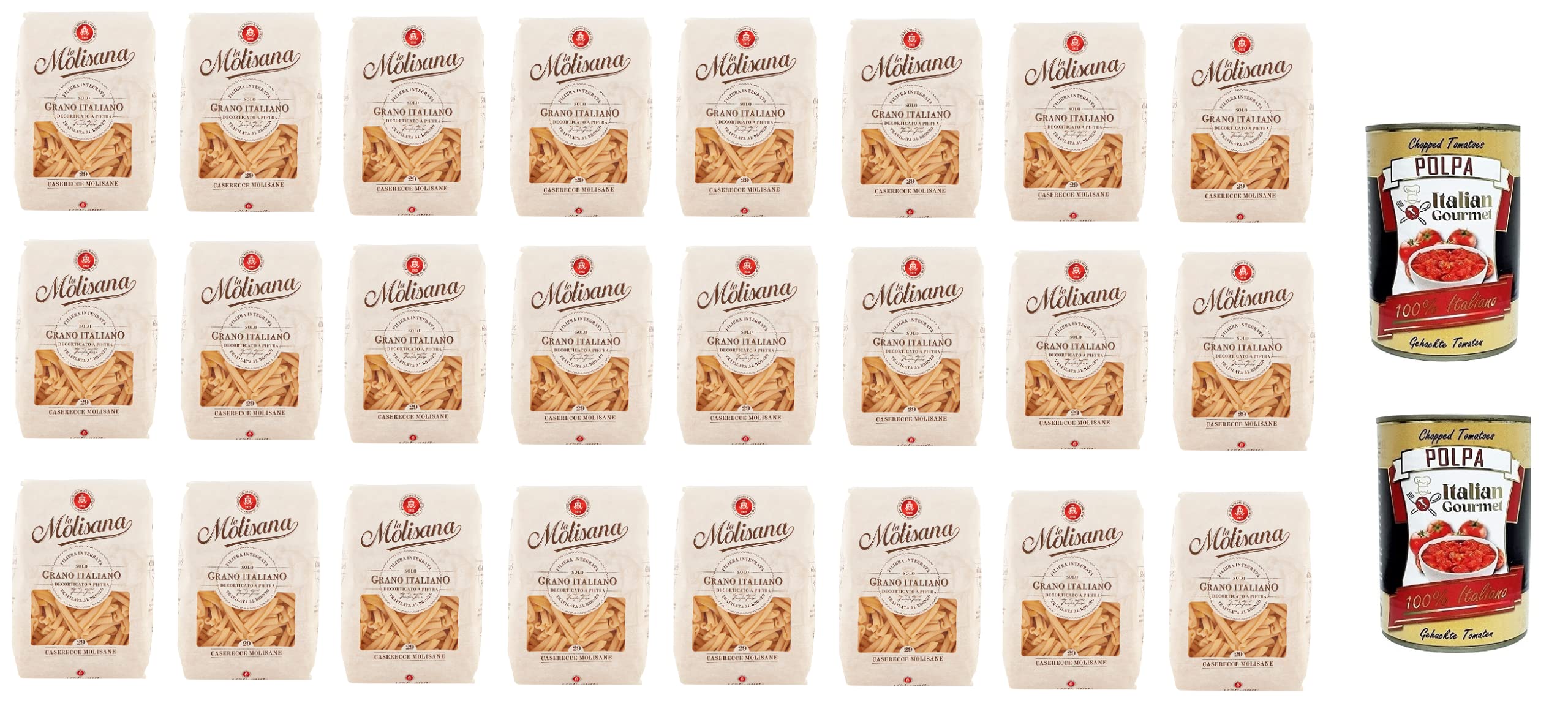 La Molisana Casareccia Pasta Lenta Lavorazione Pastas de sémola de trigo duro, dibujo de bronce, 500 g + 2 polpa italiana gourmet