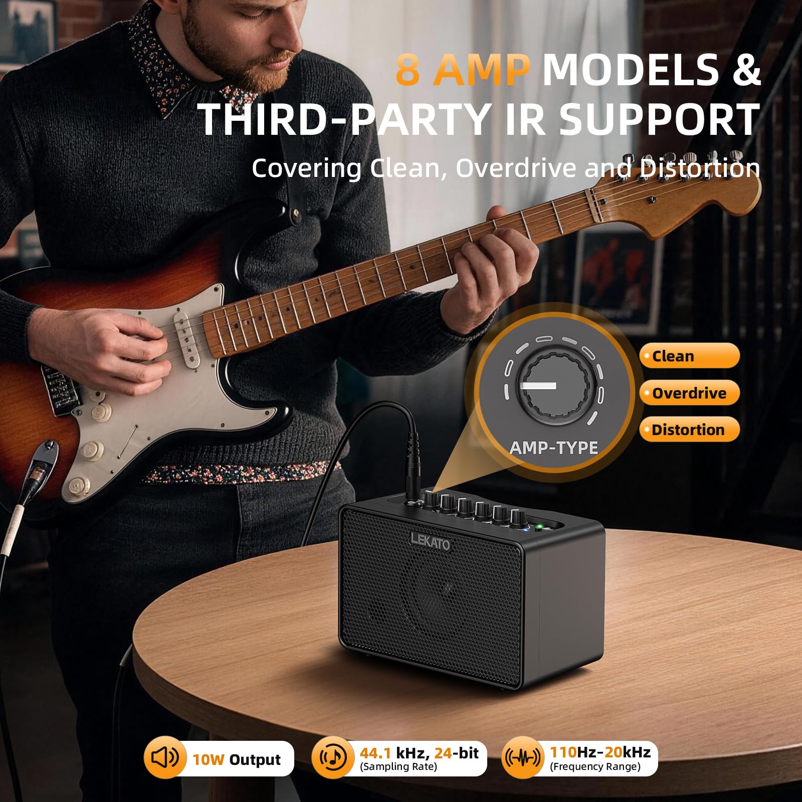 LEKATO Gitarrenverstärker 10W mit 9 Verstärkermodelle 6 Effekten