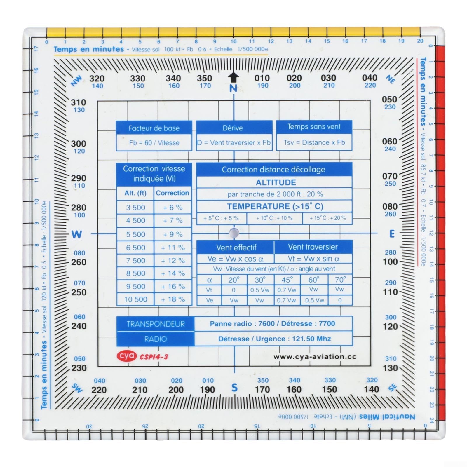 Rapporteur de Carte Règle de vol Aviation Navigation Dessin Multi-Fonction pour Boussole Outil de Mesure pour Étudiants Pilotes