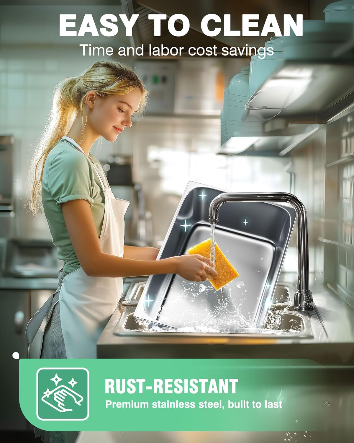 WantJoin Steam Table Hotel Pans 1/1 Full Size 6 Inch Deep 6 Pack, Stainless Steel Metal Tray Sets Food Storage Container for Restaurant Chafing Dishes Commercial Catering Supplies - Image 4