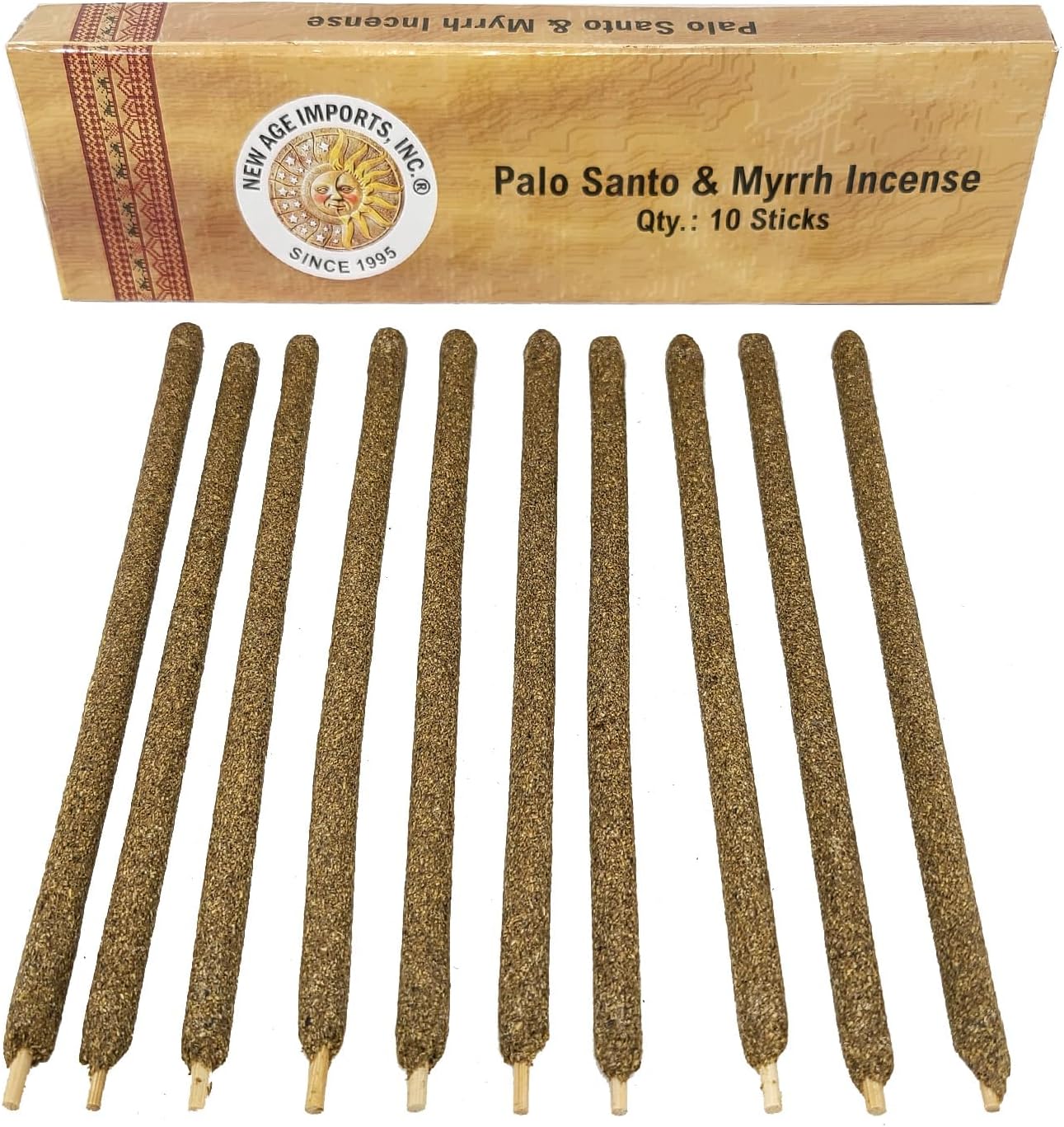 New Age Imports, Inc~ Premium Palo Santo & Myrrh 7-8" Size Incense Sticks. Great for Meditation, Smudging, Spiritual Cleansing. (10 Sticks Pack)