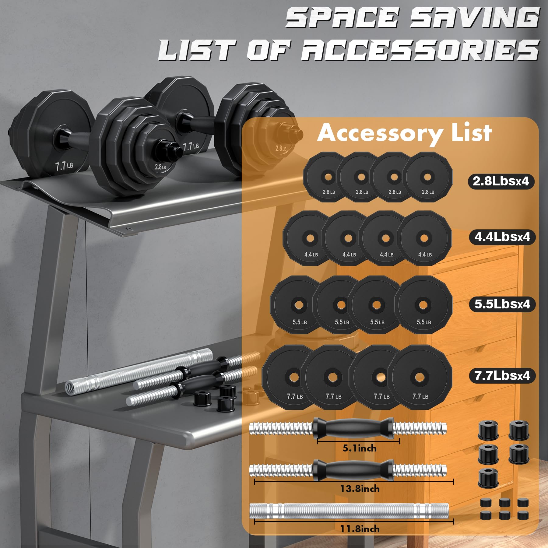 Weights Dumbbells Set, Adjustable Dumbbell Sets 22Lbs 44Lbs 66Lbs 88Lbs with Solid Steel, Barbell Free Weight Set with Connector Workout Home Gym Equipment for Men Women Strength Training Shaping