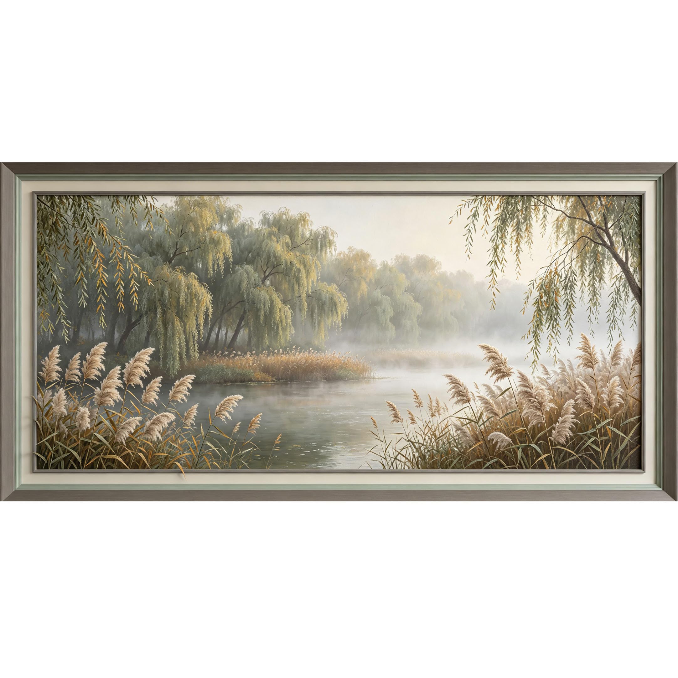 Agglomerix 3D Framed Wall Art Willow Lake Mist Landscape Oil Painting Large Size SelfAdhesive Removable Wall Decor Prints Artwork for Living Room Bedroom Office
