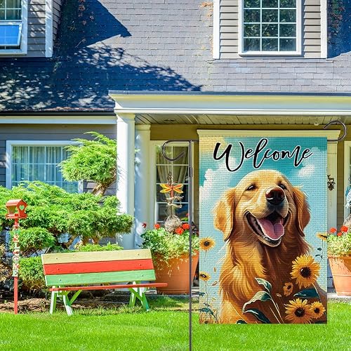 Balgardekor Summer Dog Golden Retriever Garden Flag Double Sided Welcome Dog Seasonal Sunflower Floral Yard Ourdoor Decoration 12X18 Inch Outside Small Yard Flag (12.5 X 18, Golden Retriever Sunflower) #TOP1