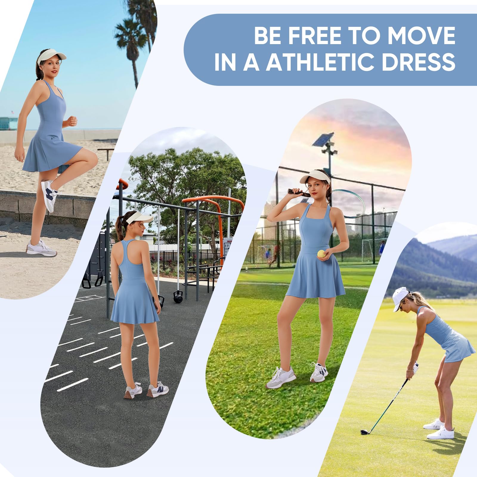 Bezioner Abito Tennis Donna Vestito Golf Cerniera Racerback con Integrate Reggiseno e Pantaloncini Tasche Abito Sportivo