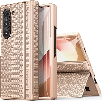 BXYJY for Samsung Z Fold 6 Case with Stand, Hinge Protection, Rose Gold | Glass Front Screen Protector, Hard Rugged 360 Full Body Cover, Slim Protective Phone Case for Samsung Z Fold 6 5g 2024