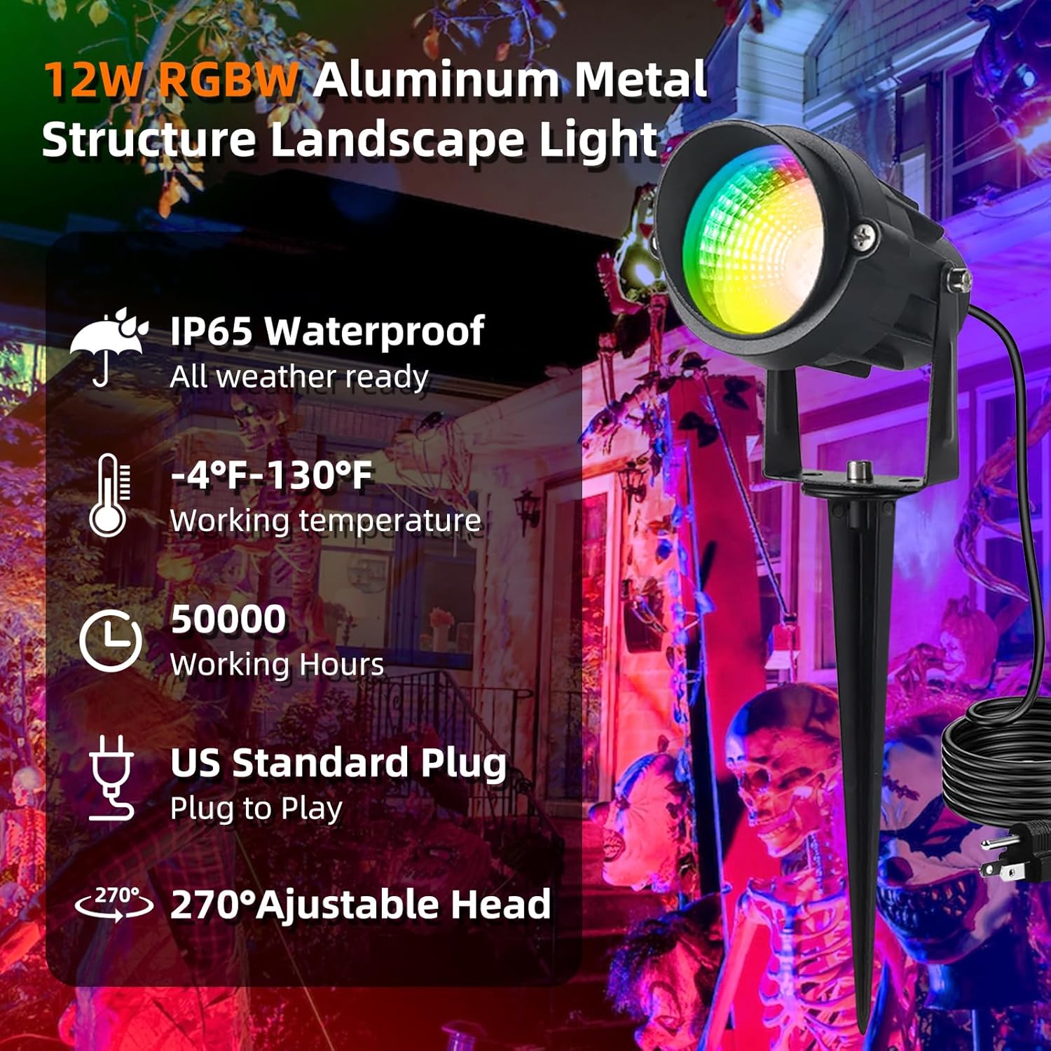 Christmas Spotlights Outdoor, 12W RGB Color Changing Landscape Lighting 120V Waterproof Spotlight with Plug & Remote for House Garden Path Tree Patio Lawn Decoration （2 Pack - Image 2