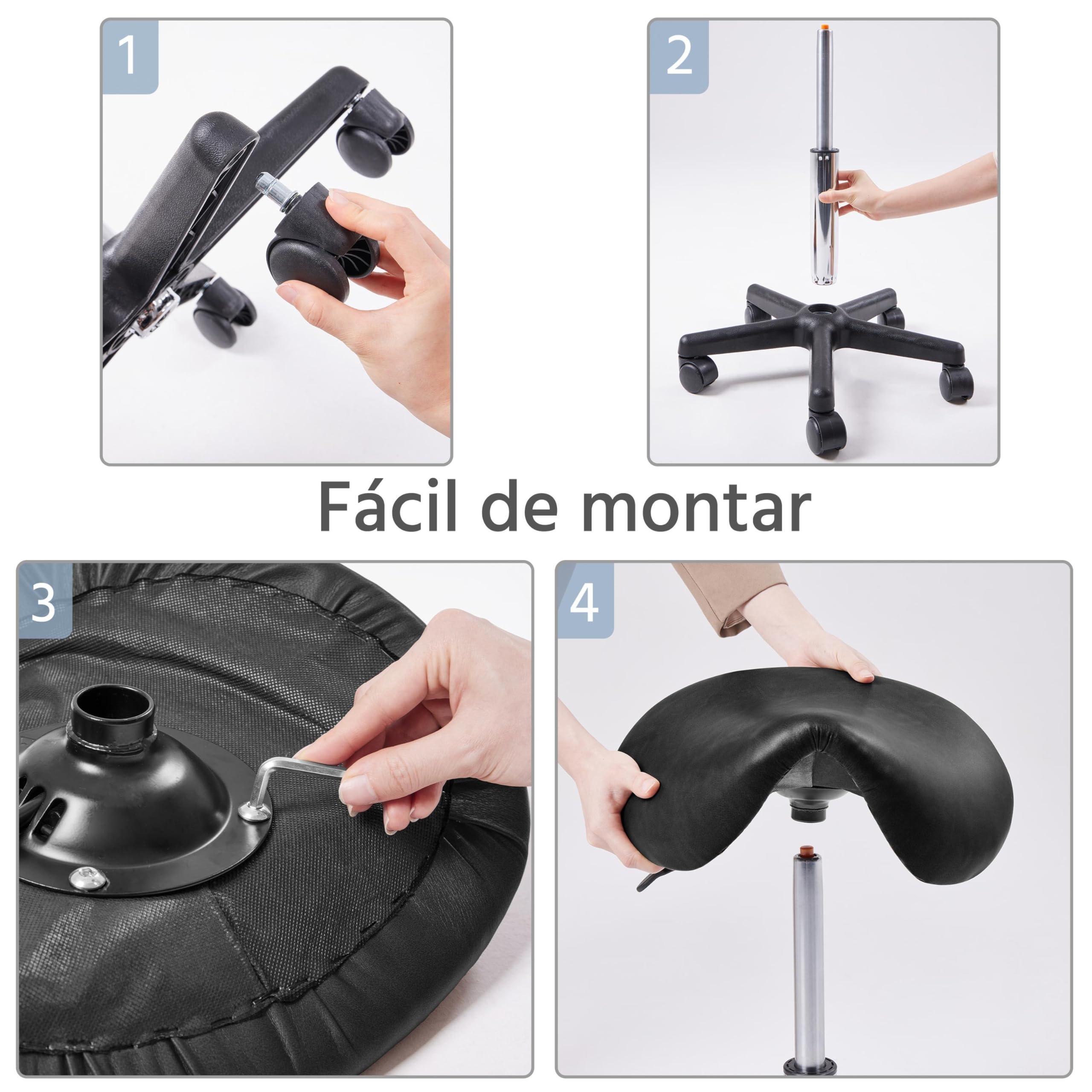 Yaheetech Taburete con Ruedas Taburete Regulable con Respaldo Silla Alta Giratorio para Peluquería Tocador Maquillaje Bar Negro