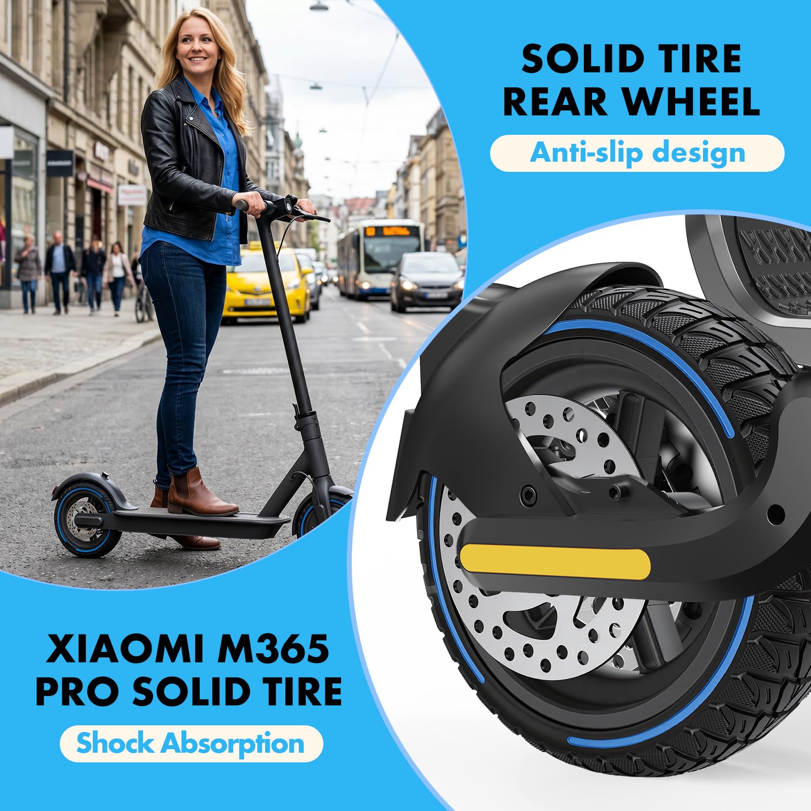 BuyWeek Roue arrière de trottinette électrique en caoutchouc plein avec frein à disque de 120 mm pour Xiaomi M365 PRO, anti-explosion, résistant à la pression, amortisseur de chocs