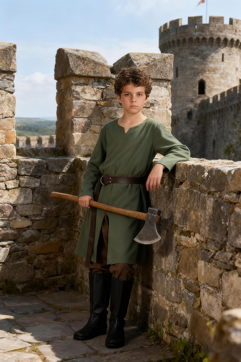 VZQI Kids Medieval Pirate Costume Tunic Renaissance Knight Warrior Viking LARP Halloween Green Boys Tops - Image 4