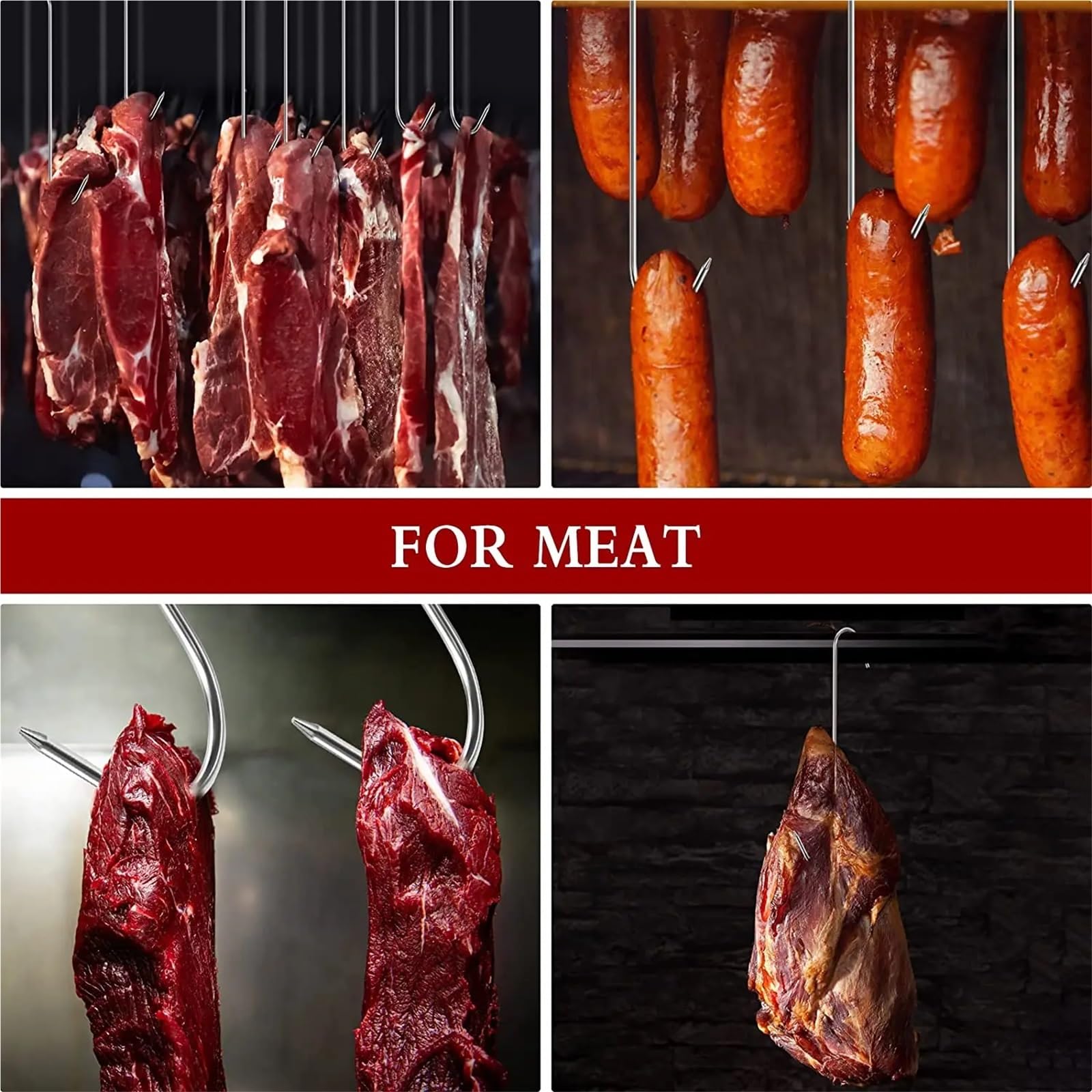 Gancho de carnicero de acero inoxidable en forma de S, 50 unidades, for ahumado en caliente y frío, carnicería, caza, pollo, barbacoa, salchichas de cerdo, tocino y parrilla. Para Carnes(15cm)