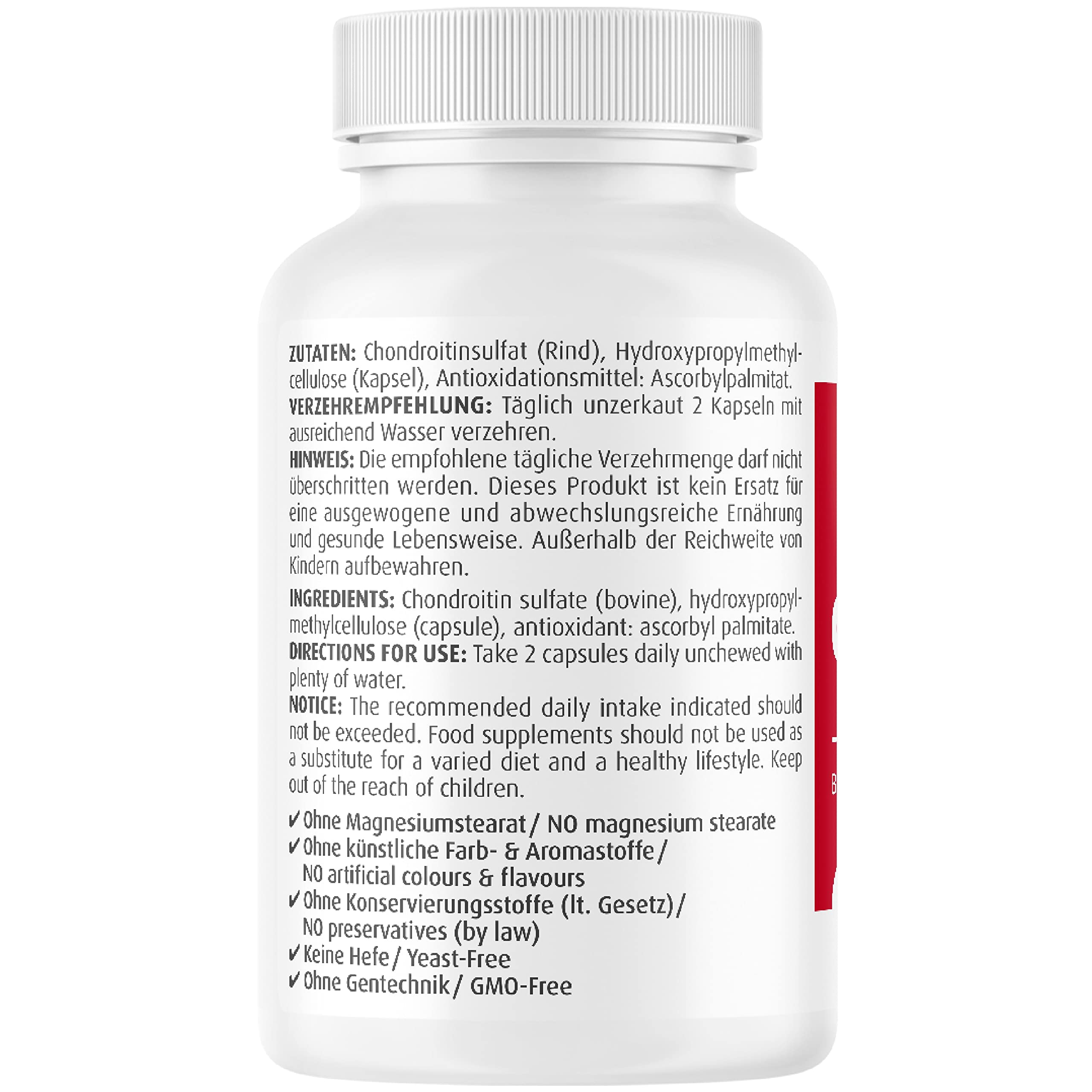 ZeinPharma Chondroitin Kapseln 500 mg (90 Stück) – Nahrungsergänzungsmittel ohne Zusatzstoffe, biologisch, für ihre Gelenke, laborgeprüft