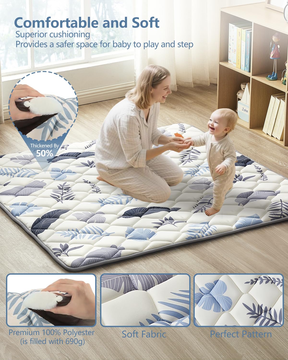 Tapete de juego para bebé, tapete antideslizante para el suelo, tapete suave y grueso para corral, tapete de juego portátil, tapete de gateo para bebés, niños pequeños y bebés para jugar y 3