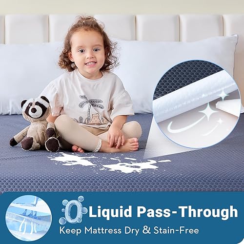 Miniatura 2 de MUXHOMO Protector de colchón tamaño matrimonial impermeable, transpirable y silencioso, funda de colchón tamaño matrimonial con bolsillo profundo de